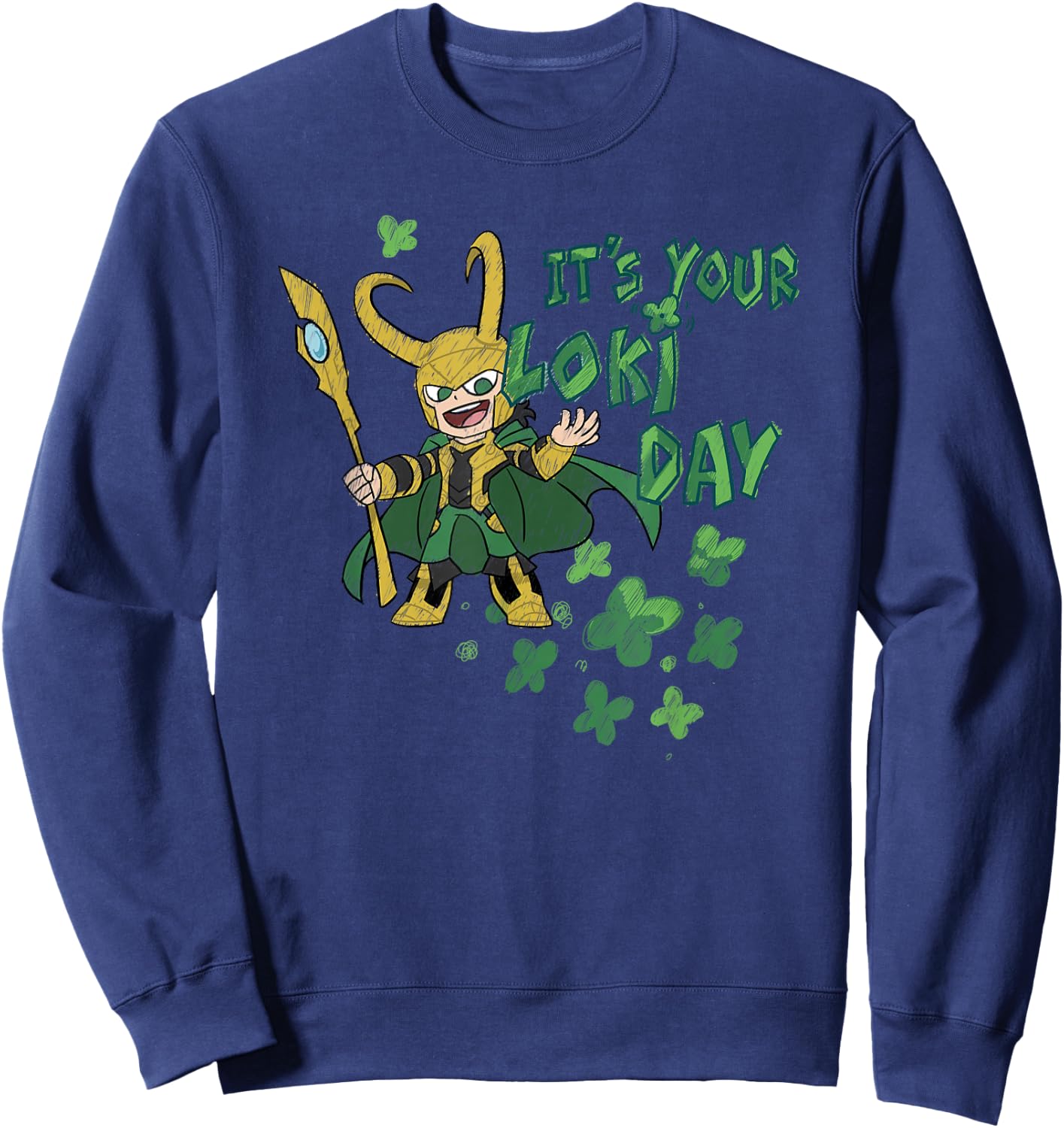 Marvel It's Your Loki Day 4-Leaf Clovers St. Patrick's Day Sweatshirt - Sweatshirt | Navy