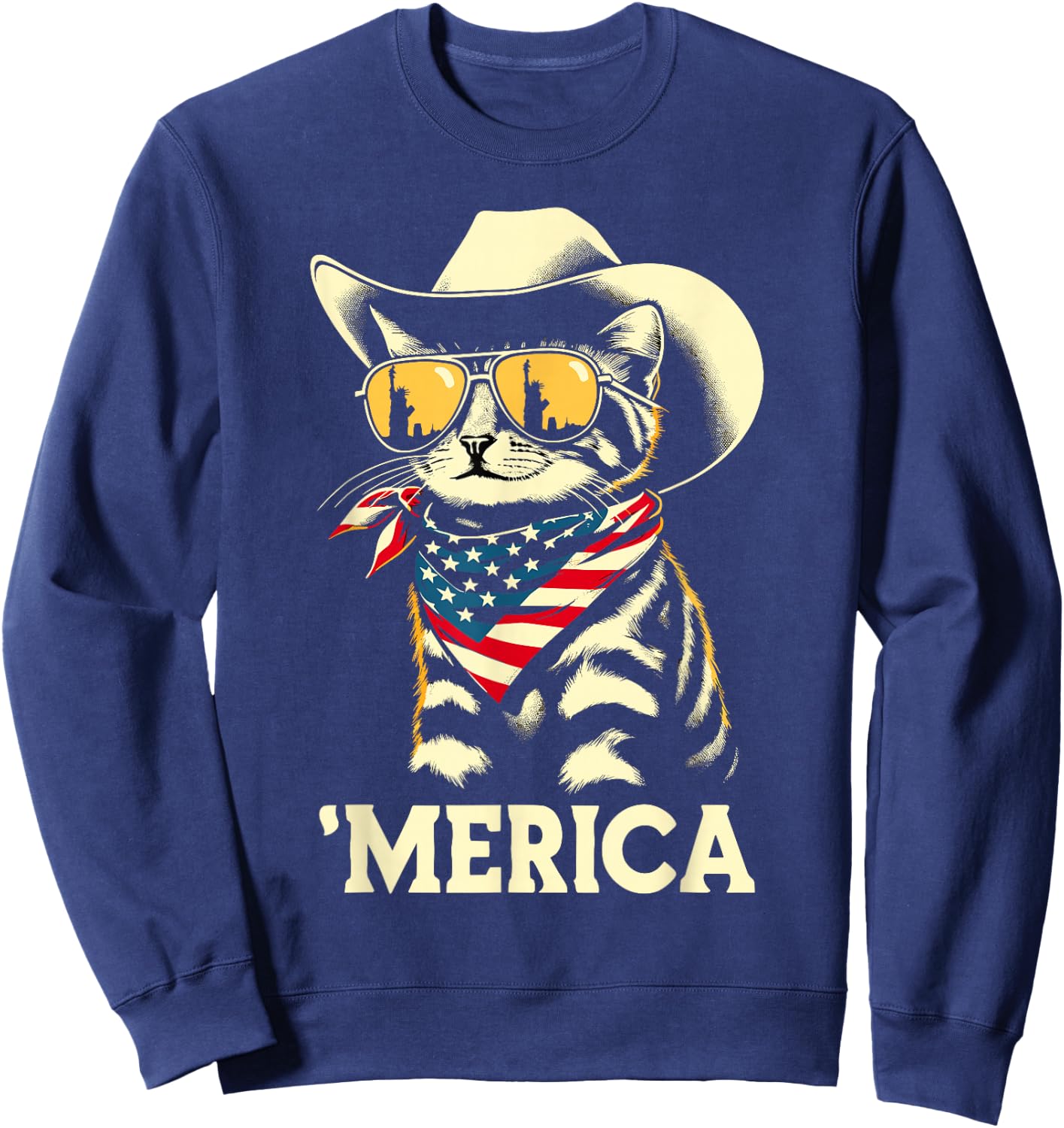 USA 'Merica Cat 4th of July Men Women Kids Funny Patriotic Sweatshirt - Sweatshirt | Navy