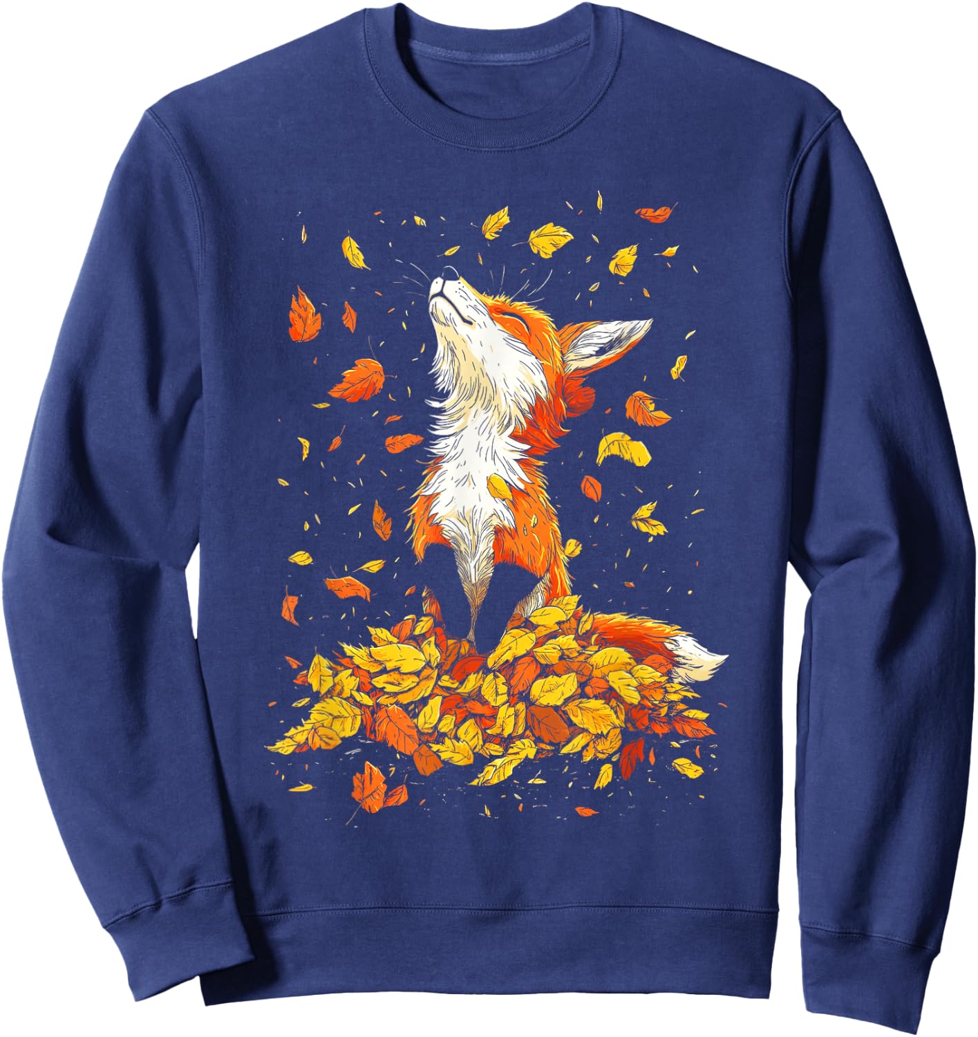 Cute Fox Fall Woodland Forest Autumn Leaves Sweatshirt - Sweatshirt | Navy