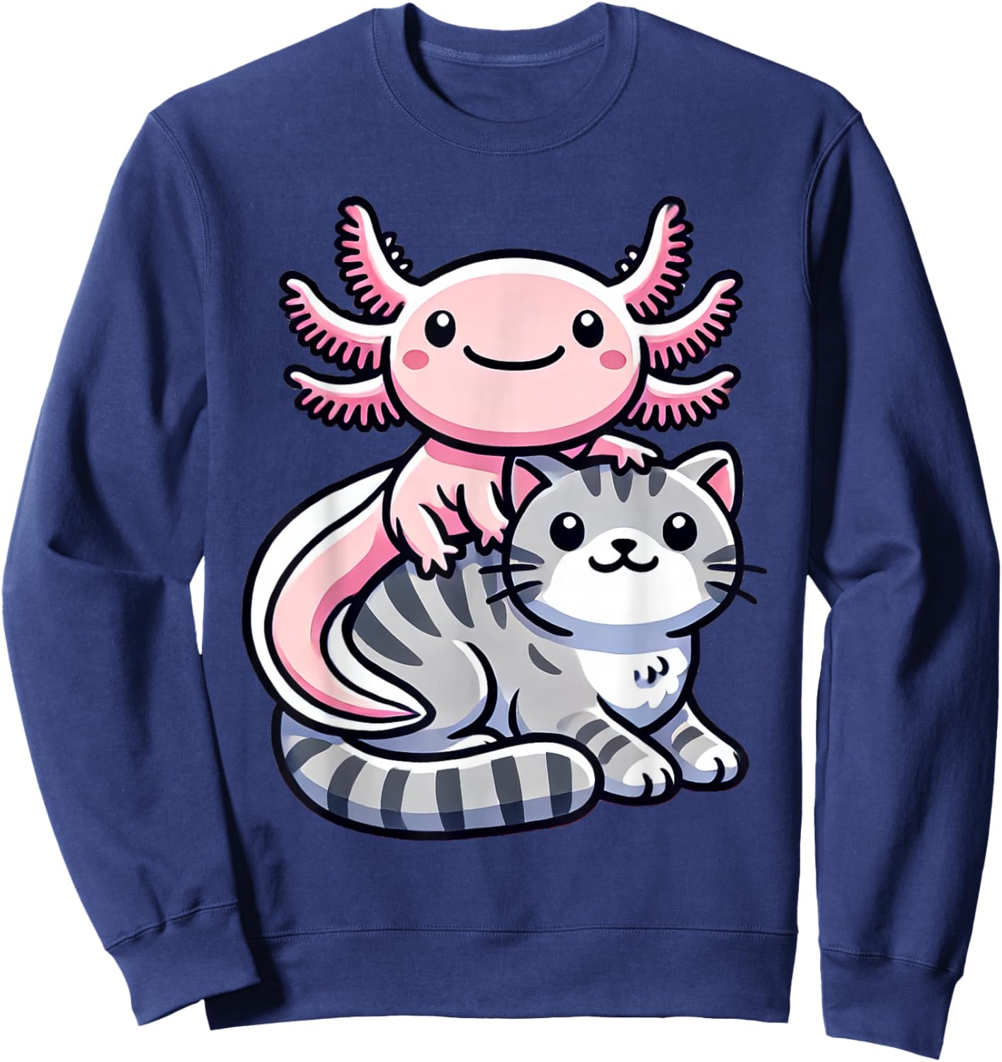 Anime Kawaii Axolotl Cat Kitten Sweatshirt - Sweatshirt | Navy
