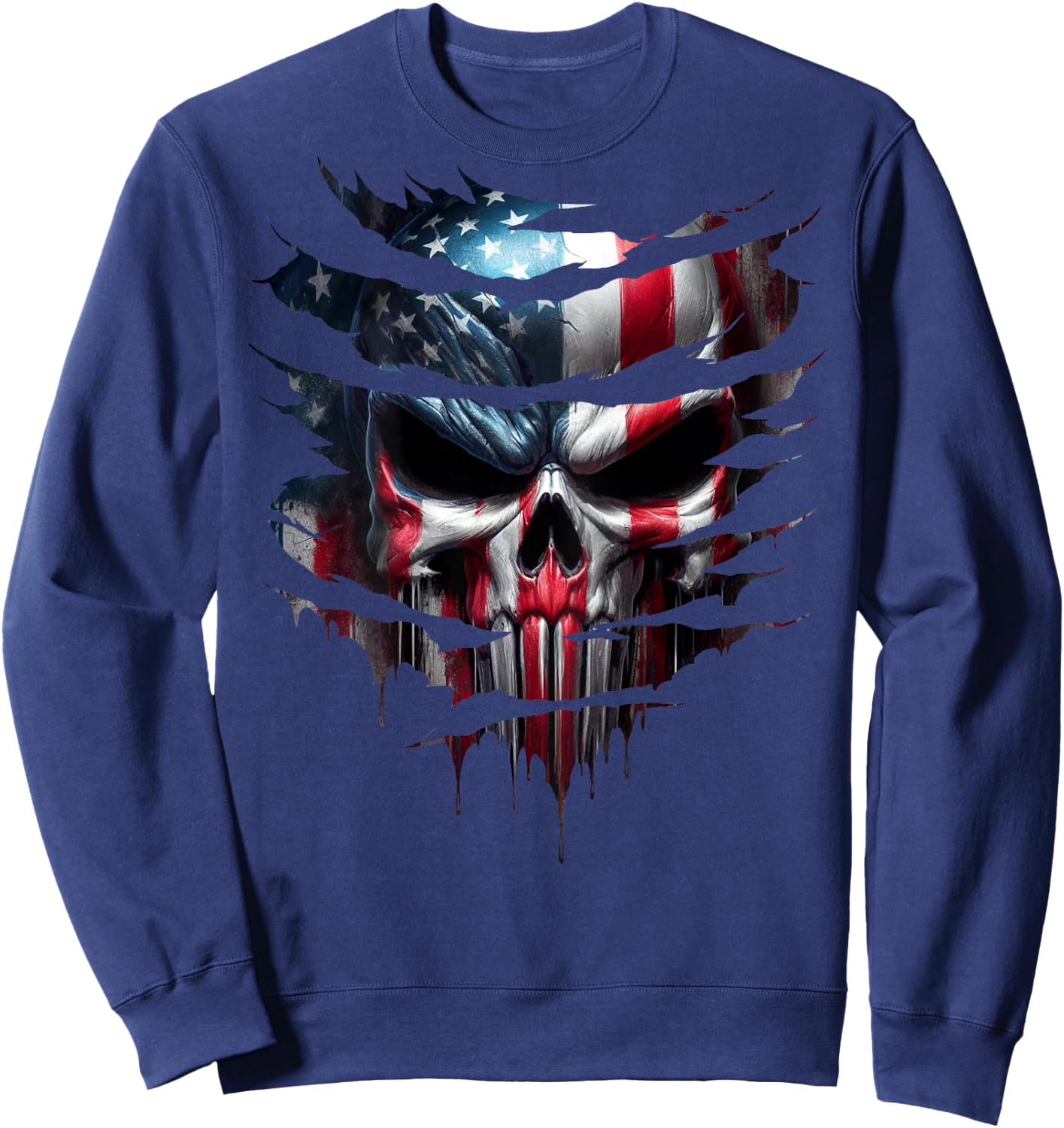 American Skull Patriotic Flag USA Grunge Style Graphic Men Sweatshirt - Sweatshirt | Navy