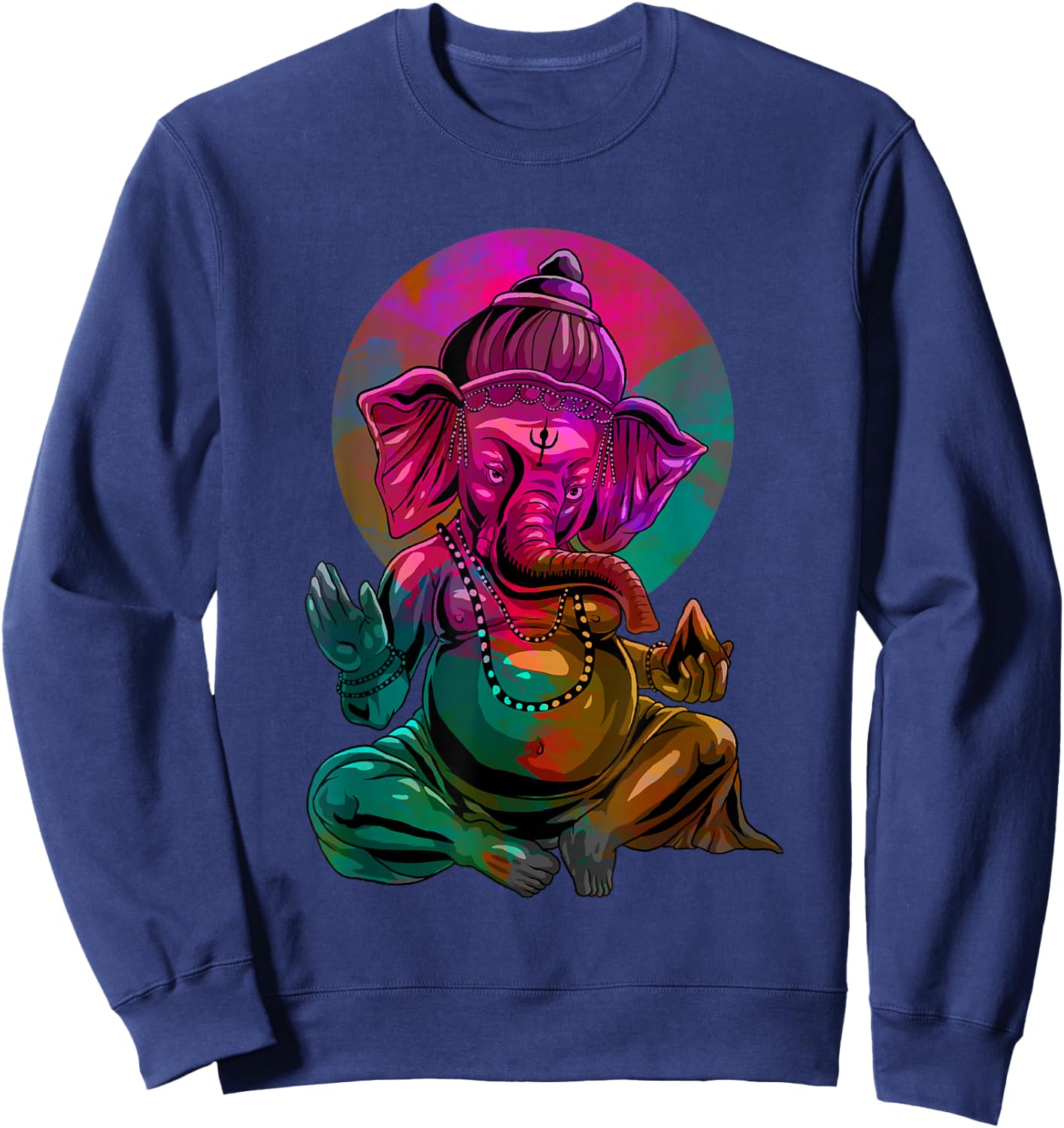 Psychedelic Ganesha Elephant - Spiritual Hindu Art Sweatshirt - Sweatshirt | Navy