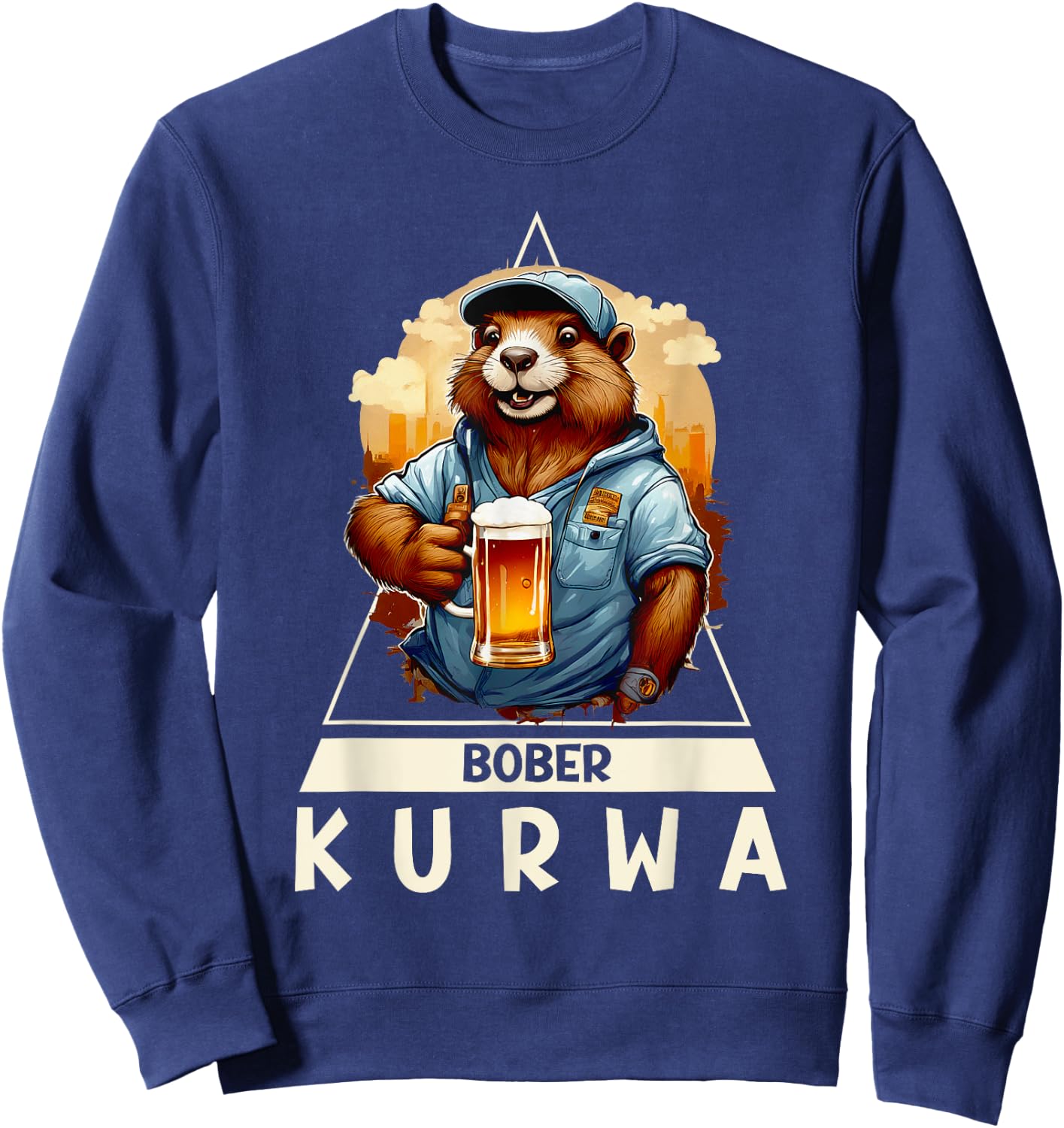 Funny Bober Bóbr Kurwa Polish Beer Bober Sweatshirt - Sweatshirt | Navy