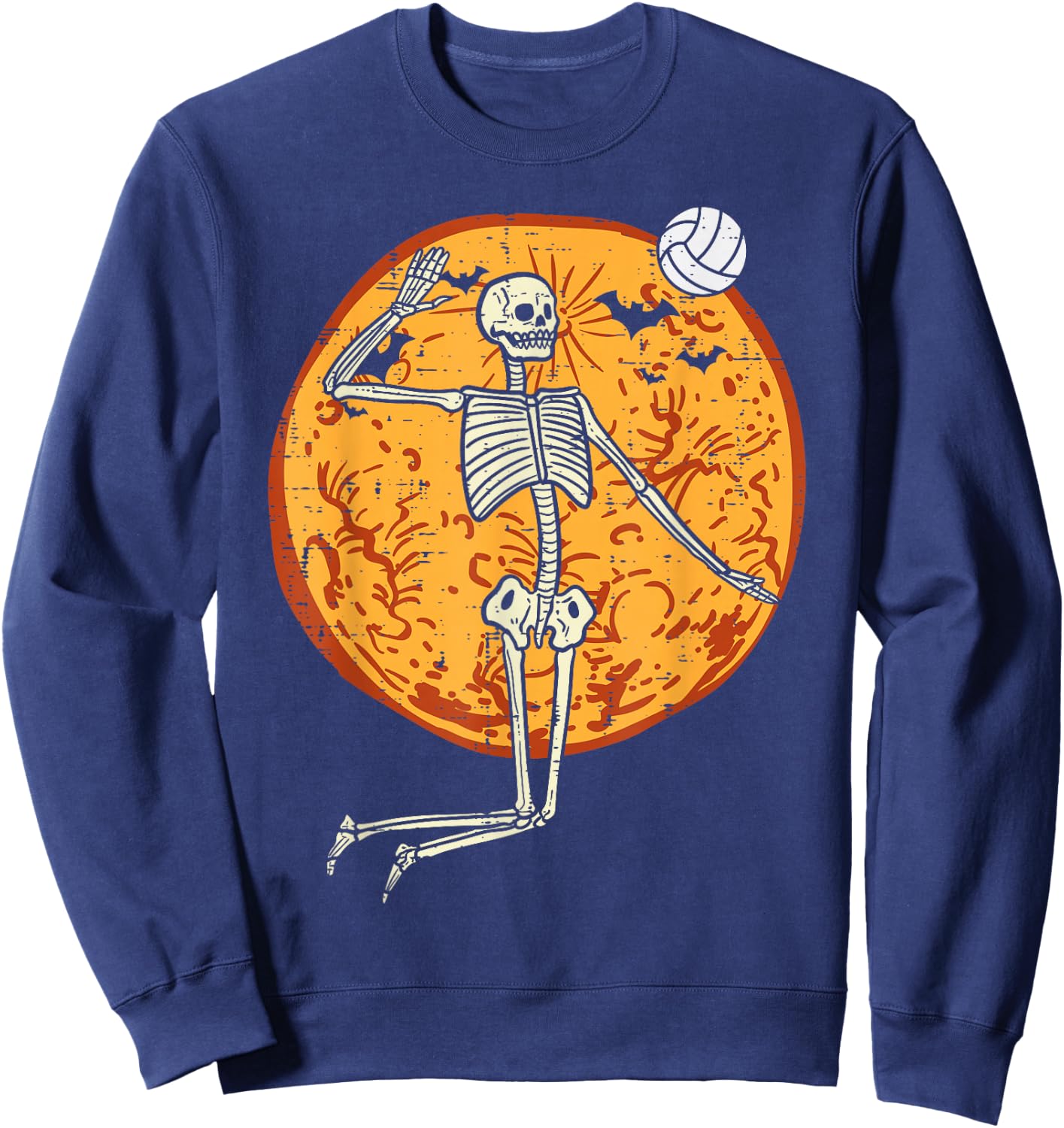 Volleyball Skeleton Full Moon Sports Halloween Girls Women Sweatshirt - Sweatshirt | Navy