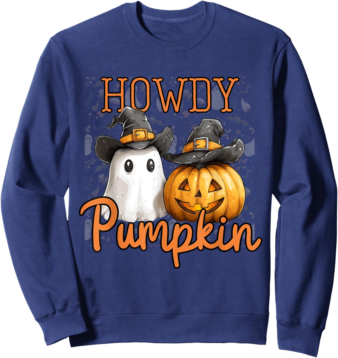 Retro Howdy Pumpkin Cowboys Funny Pumpkin Country Halloween Sweatshirt - Sweatshirt | Navy
