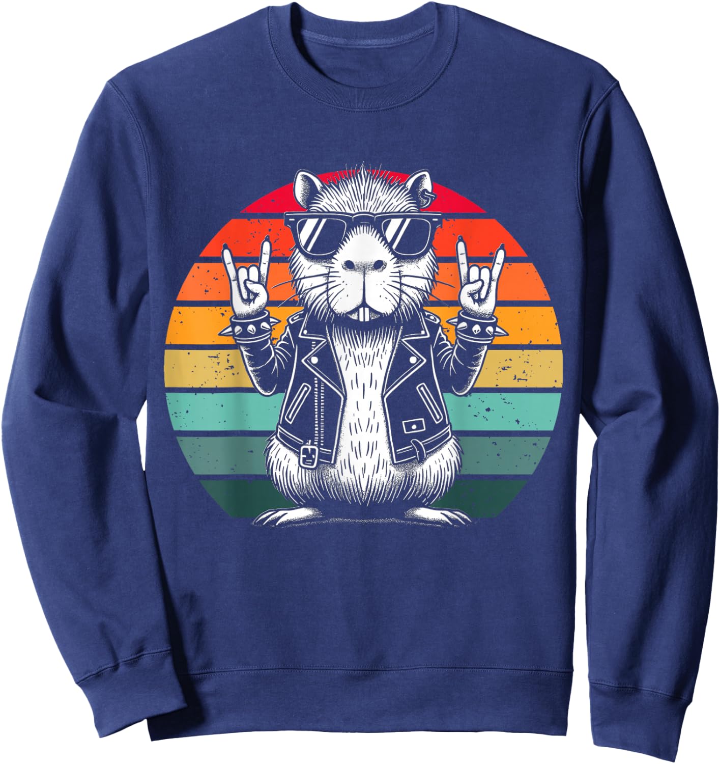 Retro Capybara Rock and Roll Music Men Women Capybara Lovers Sweatshirt - Sweatshirt | Navy
