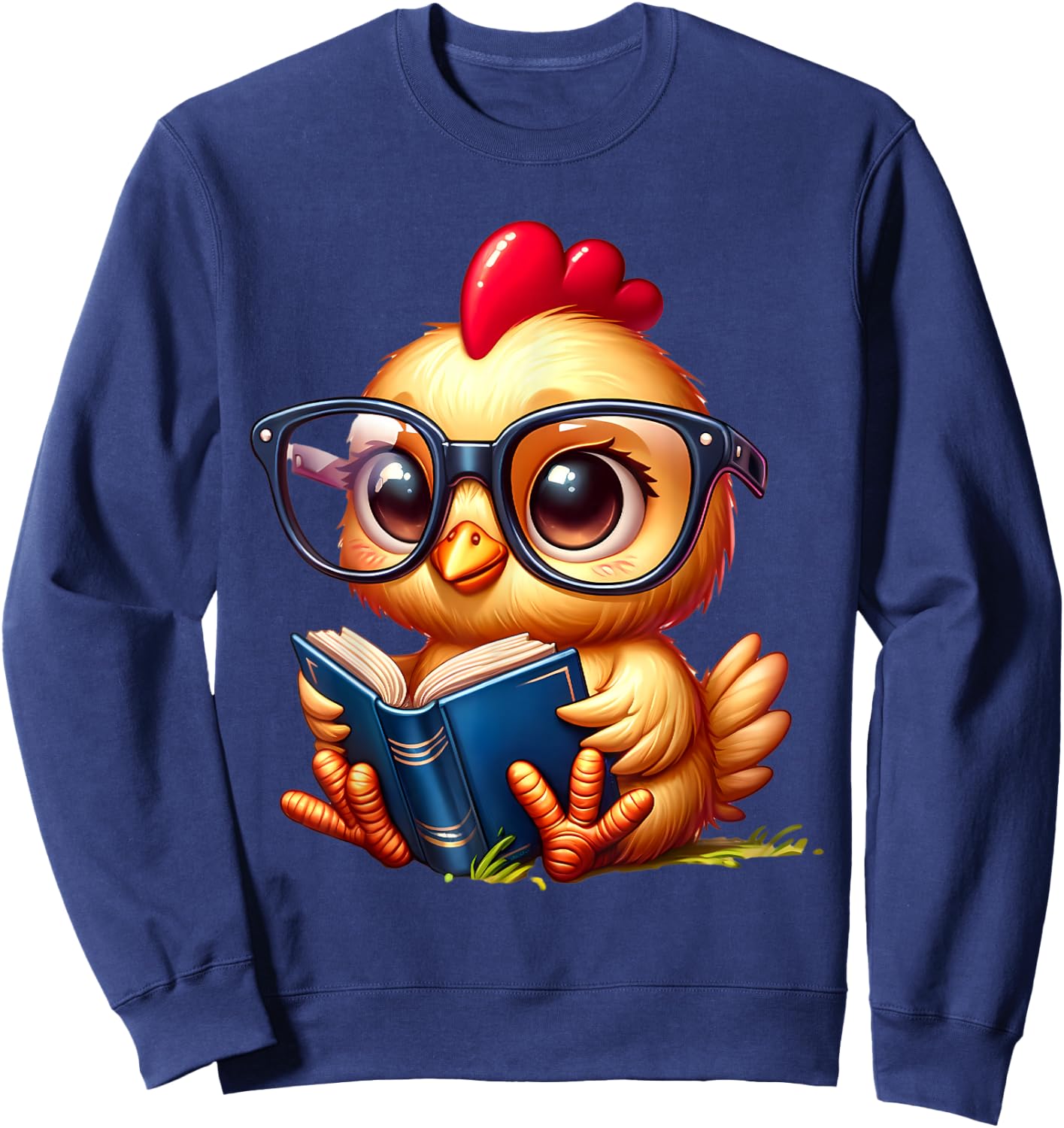 Chicken Reading a Book Farm Animal Chick Sweatshirt - Sweatshirt | Navy