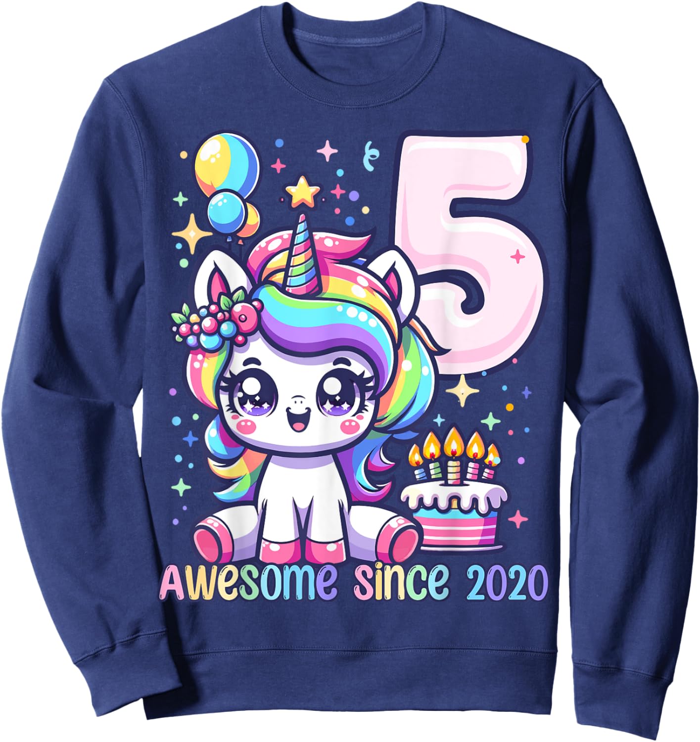 Unicorn 5th Birthday 5 Year Old Unicorn Party Girls Outfit Sweatshirt - Sweatshirt | Navy