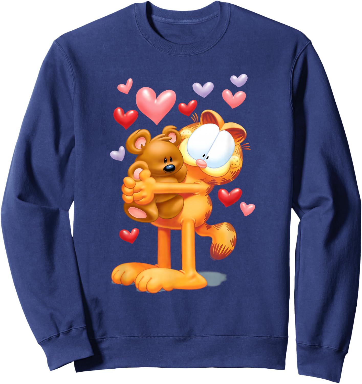 Garfield Hugging Pooky Hearts 3D Valentine's Day Cartoon Cat Sweatshirt - Sweatshirt | Navy