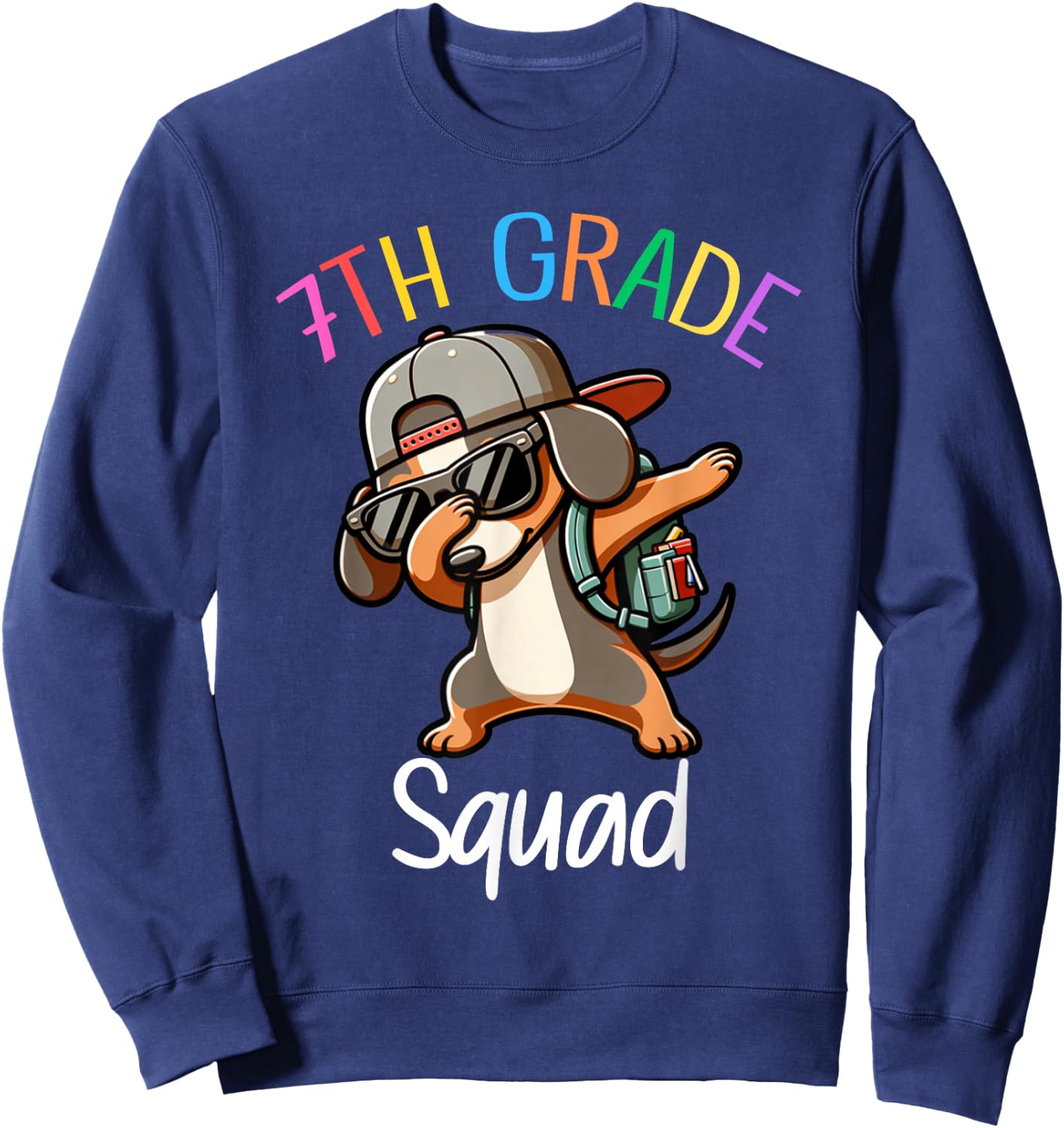 7th Grade Squad Dachshund Dabbing Kids Funny Back To School Sweatshirt - Sweatshirt | Navy