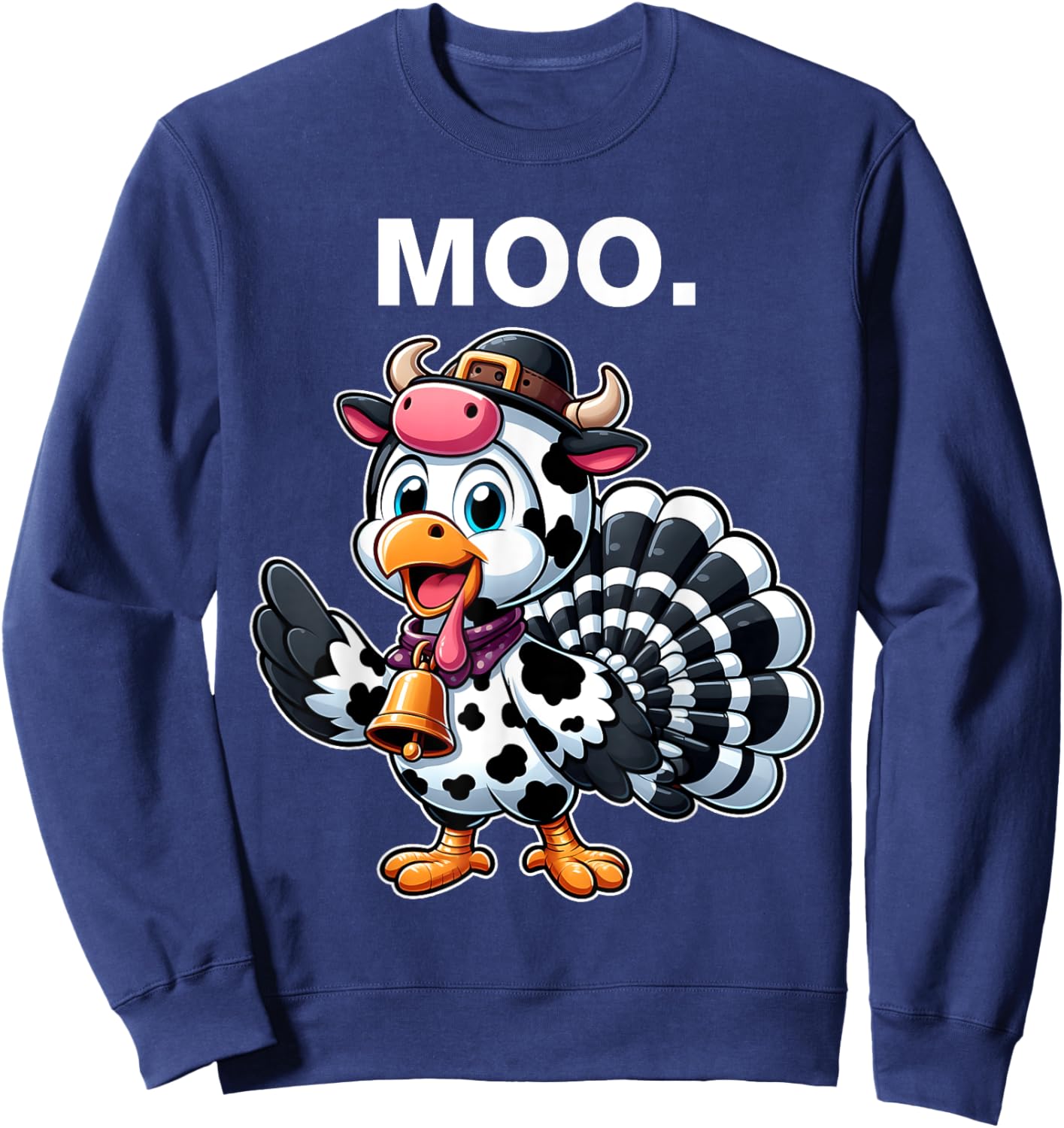 Thanksgiving Funny Turkey Moo in Cow Costume Toddler Kids Sweatshirt - Sweatshirt | Navy