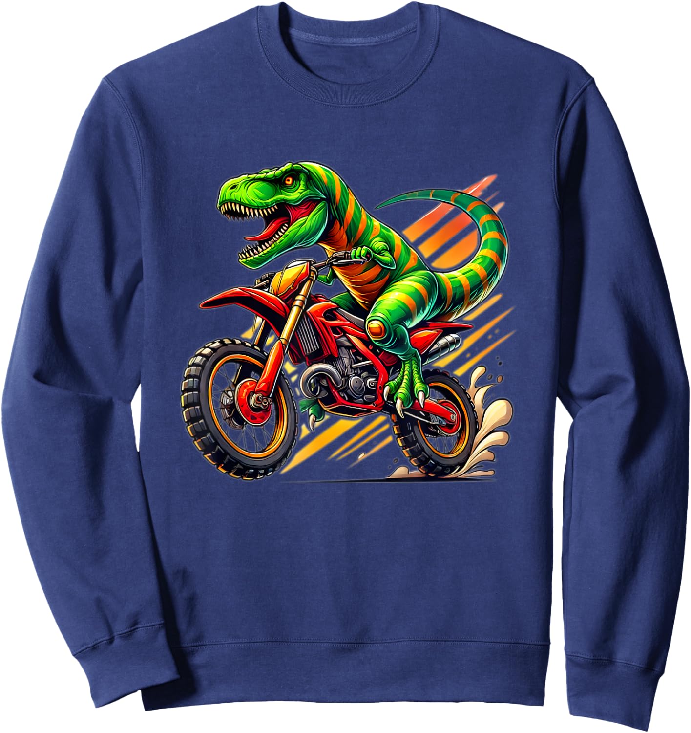 Funny Dirt Bike Boys Kids Dinosaur Motorcycle Riding Sweatshirt - Sweatshirt | Navy