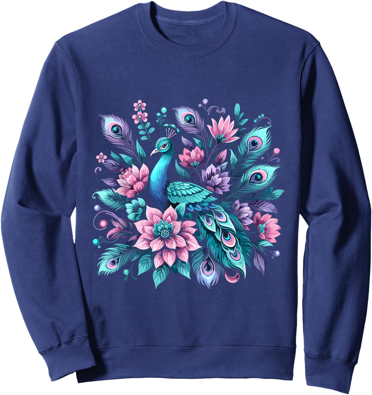 Beautiful Floral Flower Peacock Sweatshirt - Sweatshirt | Navy