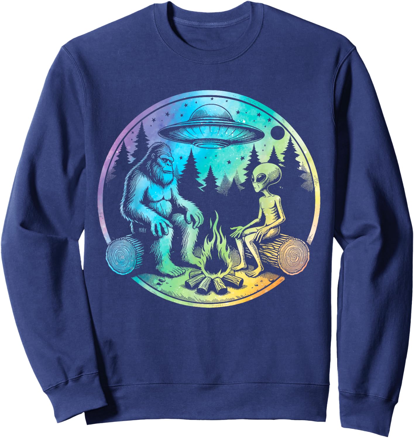 Bigfoot and alien sasquatch camping tie dye Sweatshirt - Sweatshirt | Navy
