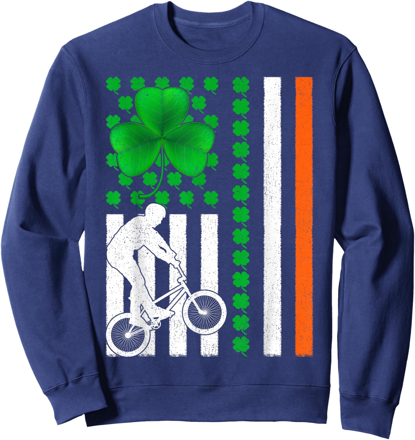 Shamrock Irish American Flag BMX Cycling St Patrick's Day Women Kids Men Sweatshirt - Sweatshirt | Navy