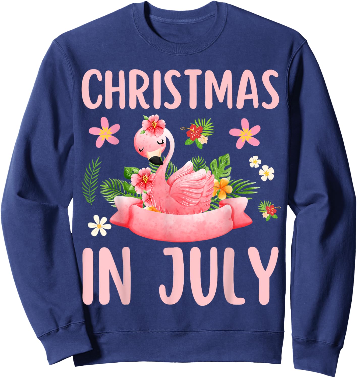 Christmas In July Shirts Pink Flamingo Sweatshirt - Sweatshirt | Navy
