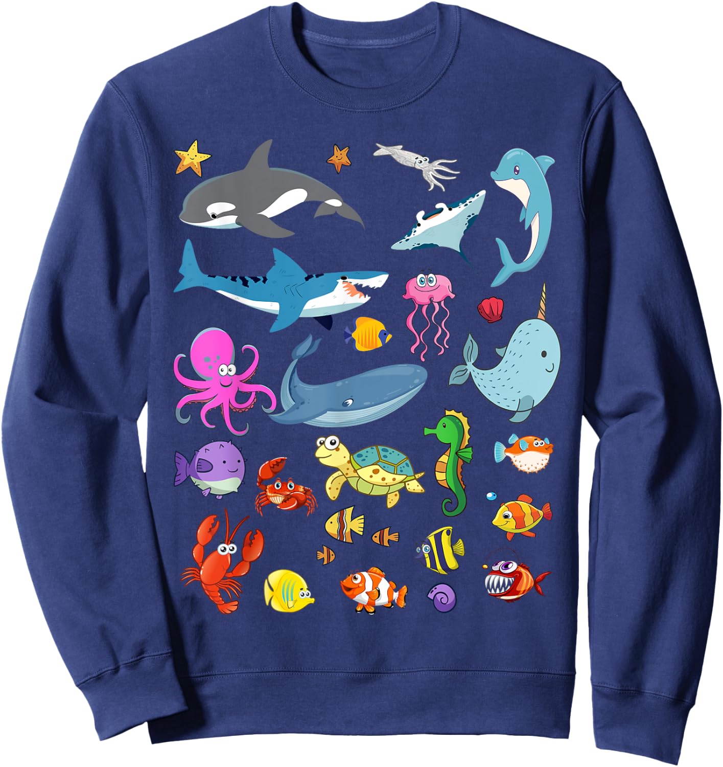 Funny Sea Animals Kids Children Ocean Creatures Clownfish Sweatshirt - Sweatshirt | Navy