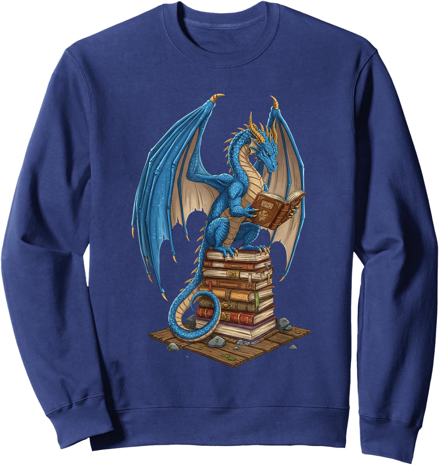 Literary Dragon Reading Books - Fantasy Illustration for Bib Sweatshirt - Sweatshirt | Navy