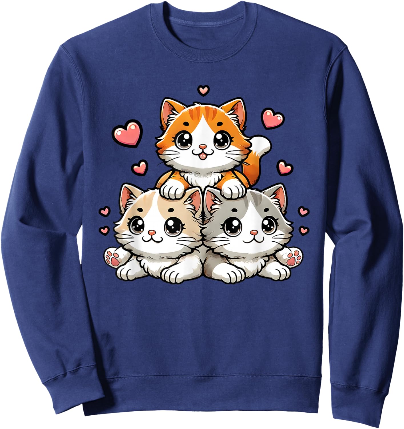 Cute Kawaii Cats Neko Funny Kitten Cat Lover Gift Women Girl Sweatshirt - Sweatshirt | Navy