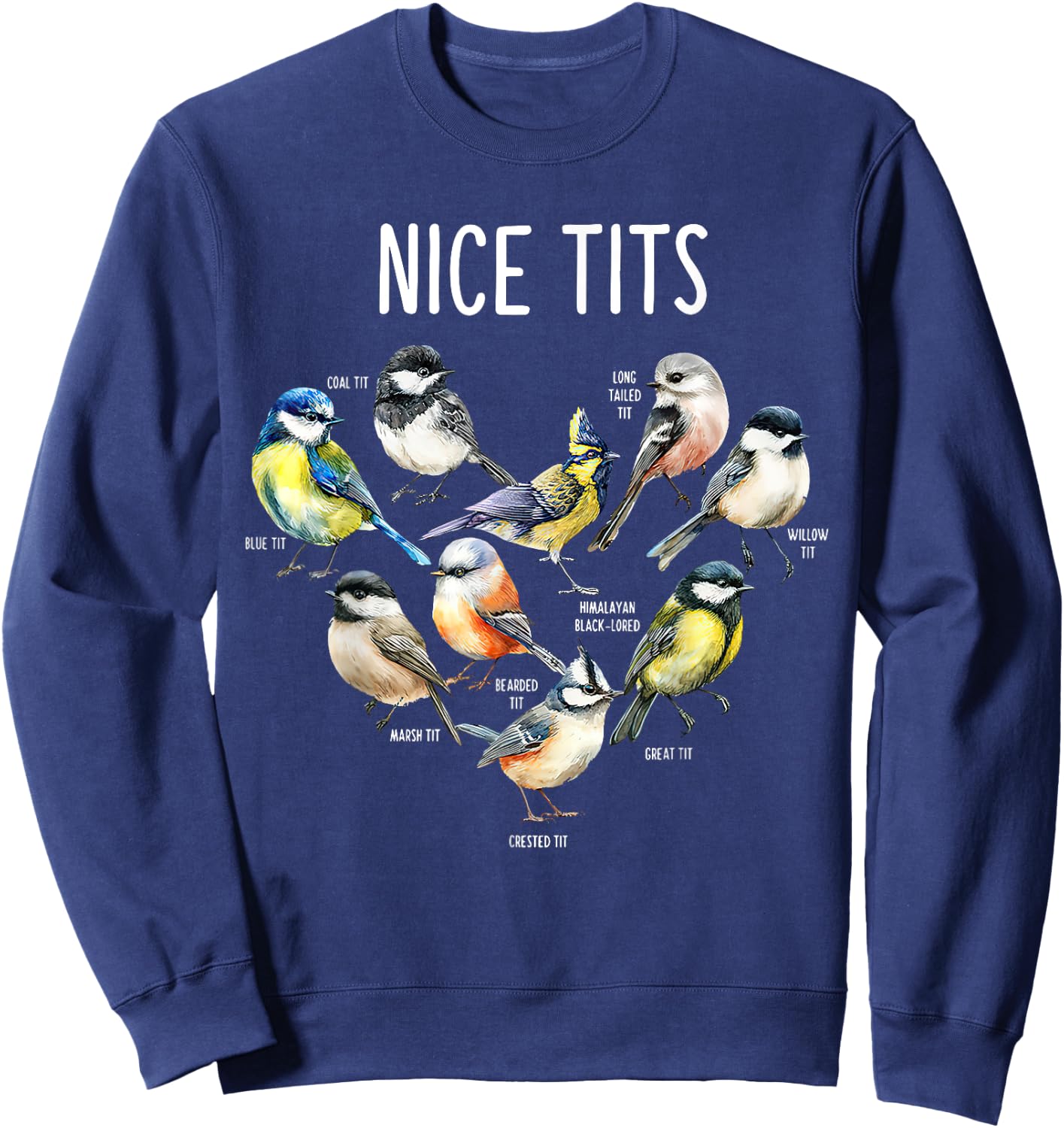 Retro Funny Nice Tits Birds Birdwatcher Bird Watching Humor Sweatshirt - Sweatshirt | Navy