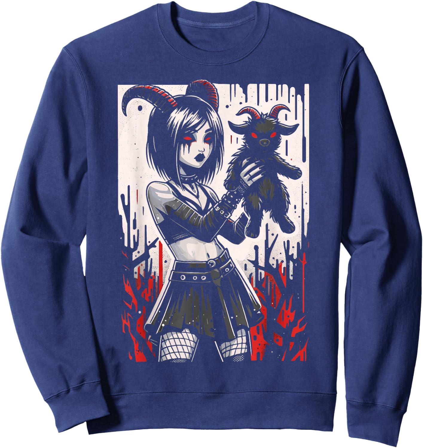 Black Goat Demon Alt Goth Girl Emo Red Occult Grunge Devil Sweatshirt - Sweatshirt | Navy