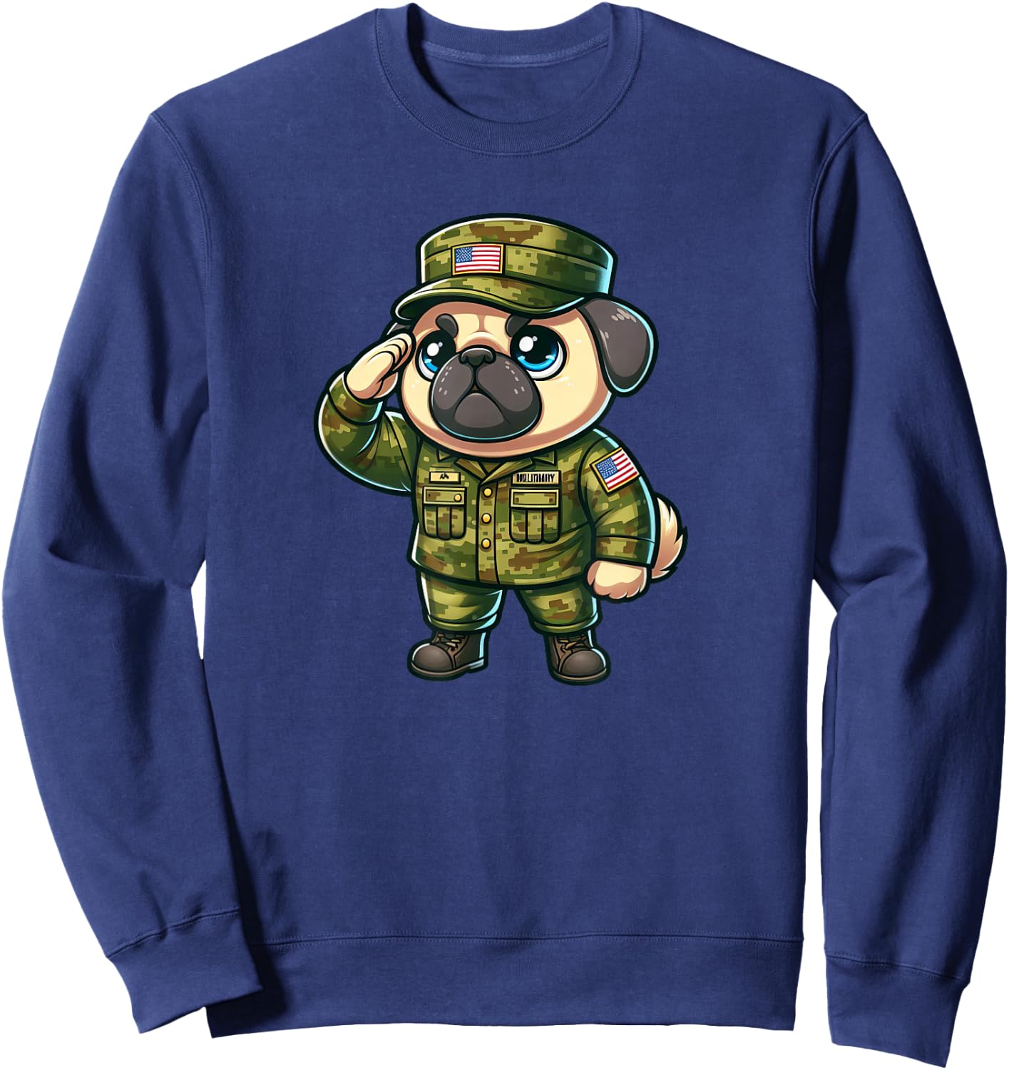 Pug Army Dog Funny Military Women Girls Kids Sweatshirt - Sweatshirt | Navy