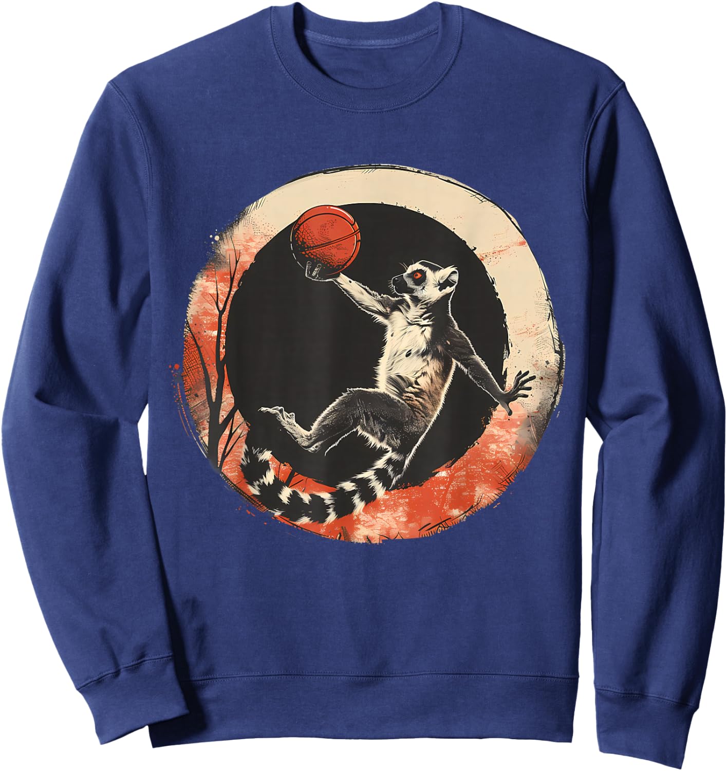 Basketball Lemur Drawing Basketball Player Animal Art Sweatshirt - Sweatshirt | Navy