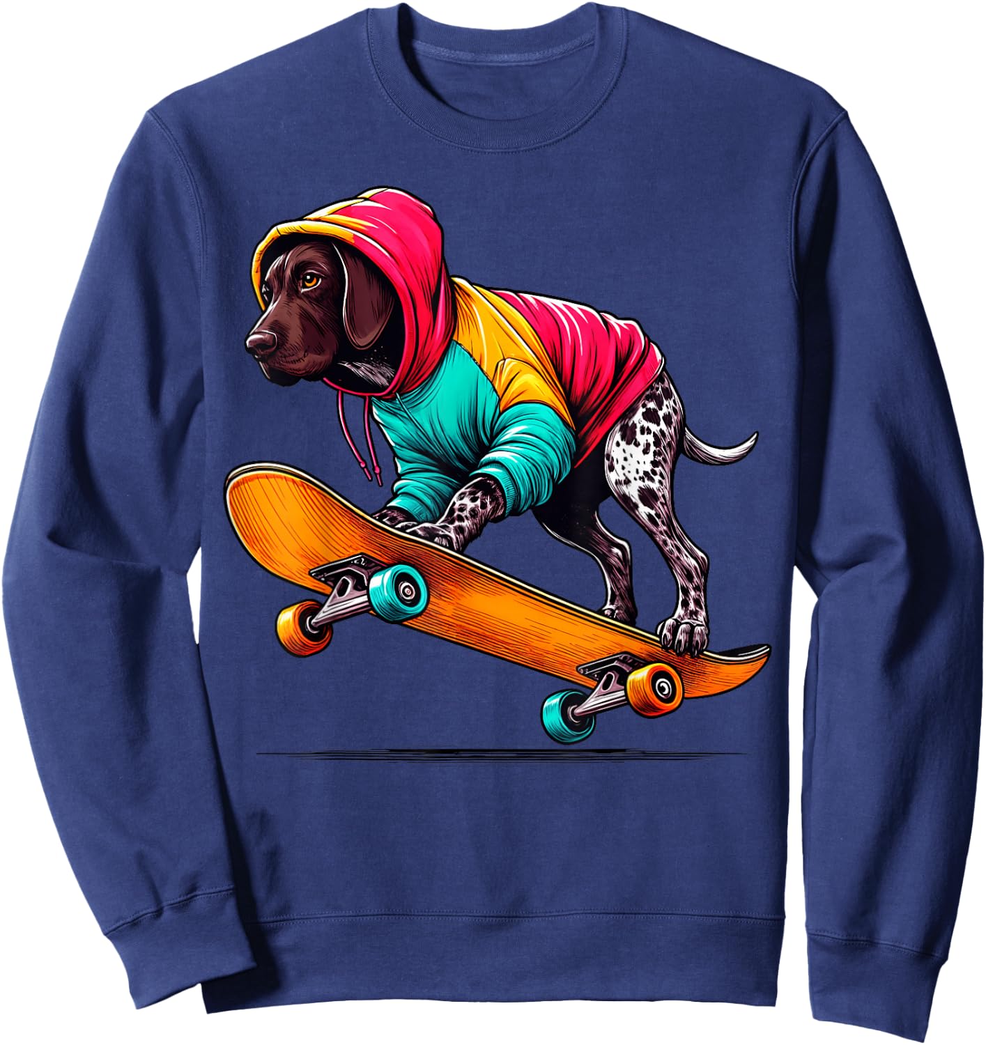 Cool German Shorthaired Pointer Dog Skateboarding Art Sweatshirt - Sweatshirt | Navy