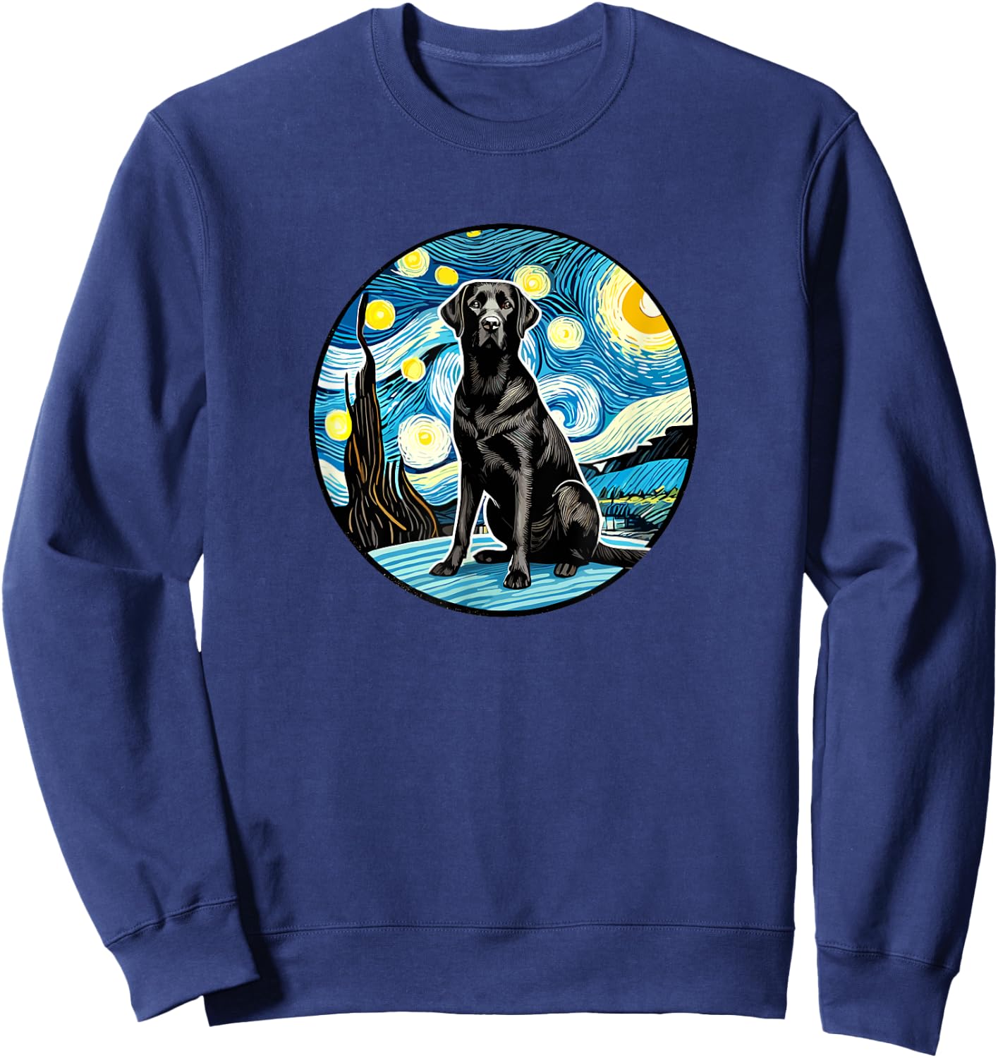 Black Labrador Retriever Lab - Van Gogh Starry Night Style Sweatshirt - Sweatshirt | Navy