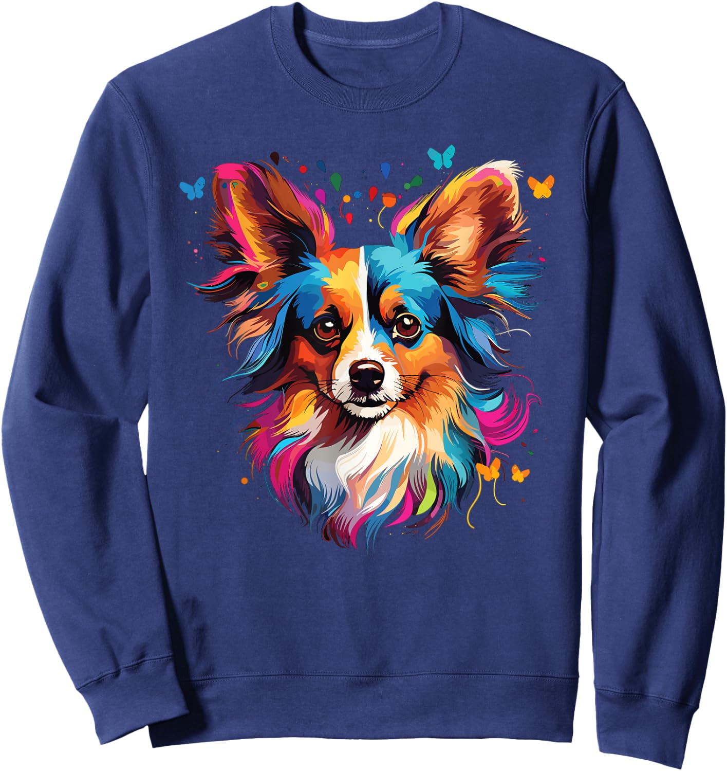 Watercolor Colorful Papillon Dog Women Kids Sweatshirt - Sweatshirt | Navy