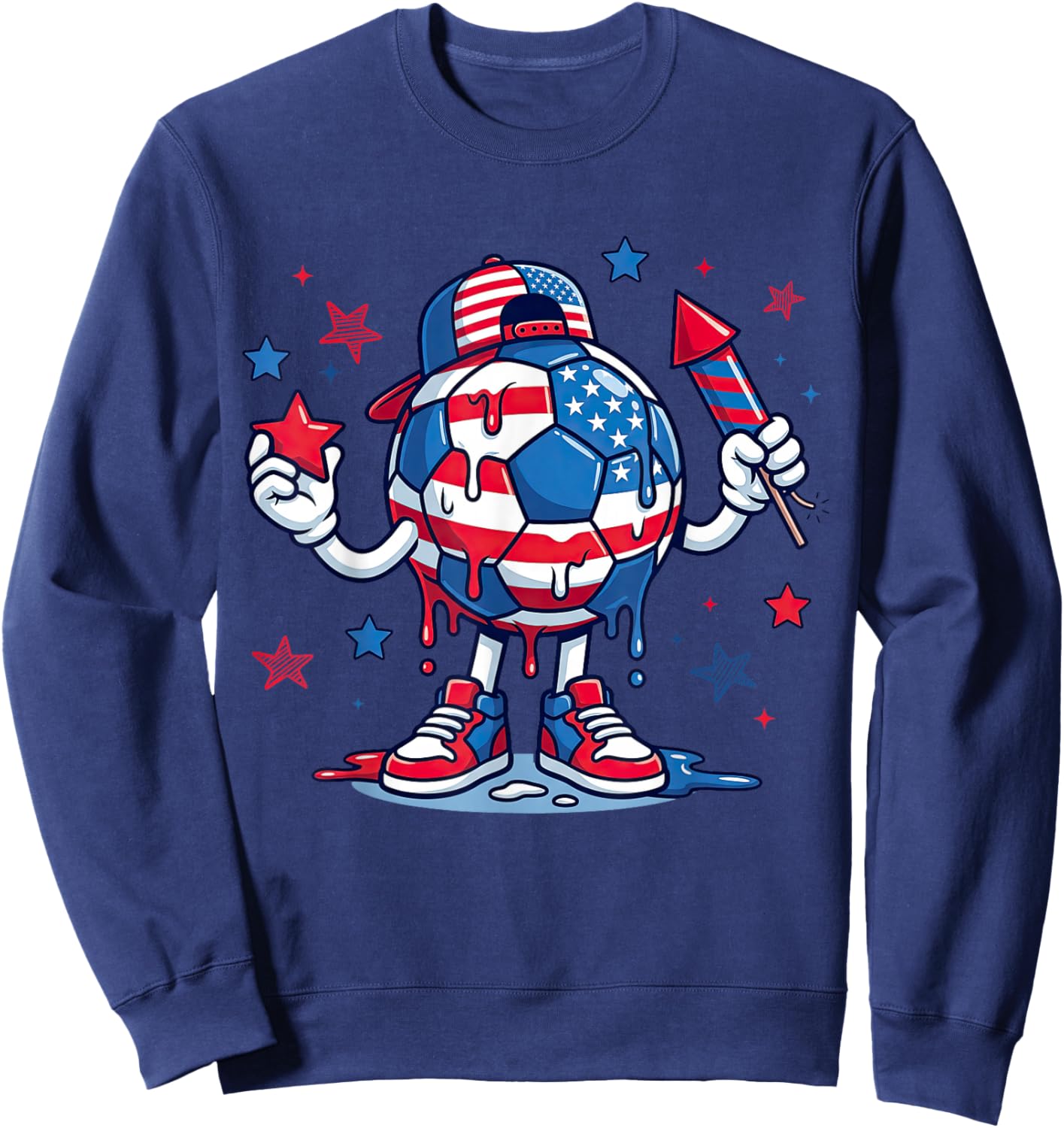 Patriotic Soccer 4th of July American Flag USA Boys Kids Sweatshirt - Sweatshirt | Navy