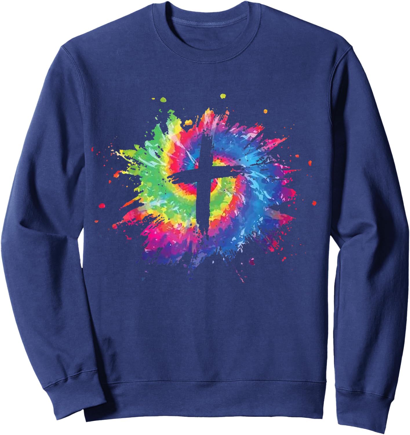 Tie Dye Cross God Jesus Faith Hippie Christian Men Women Sweatshirt - Sweatshirt | Navy