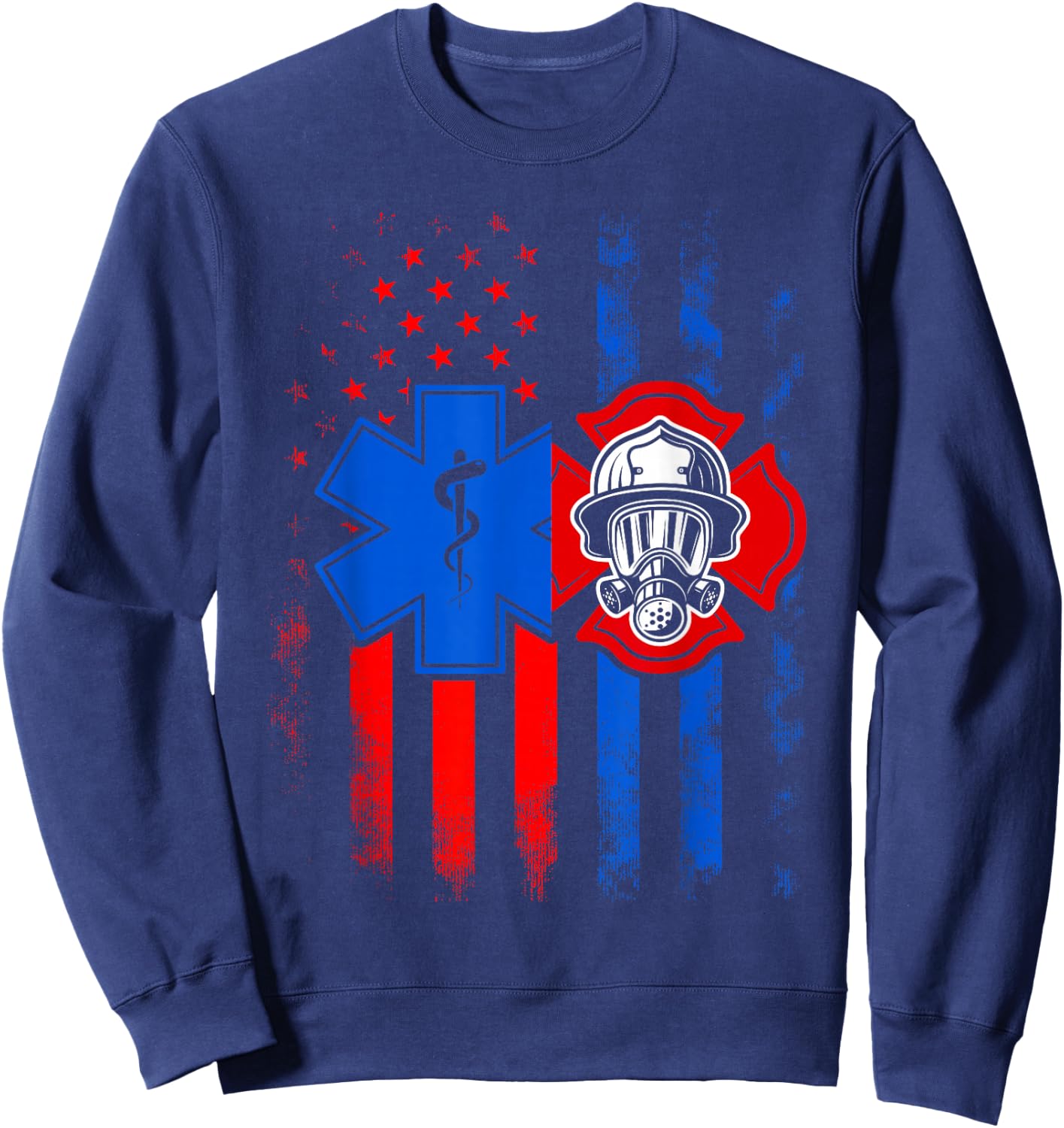 Patriotic Paramedic Firefighter EMT USA Flag EMS Sweatshirt - Sweatshirt | Navy
