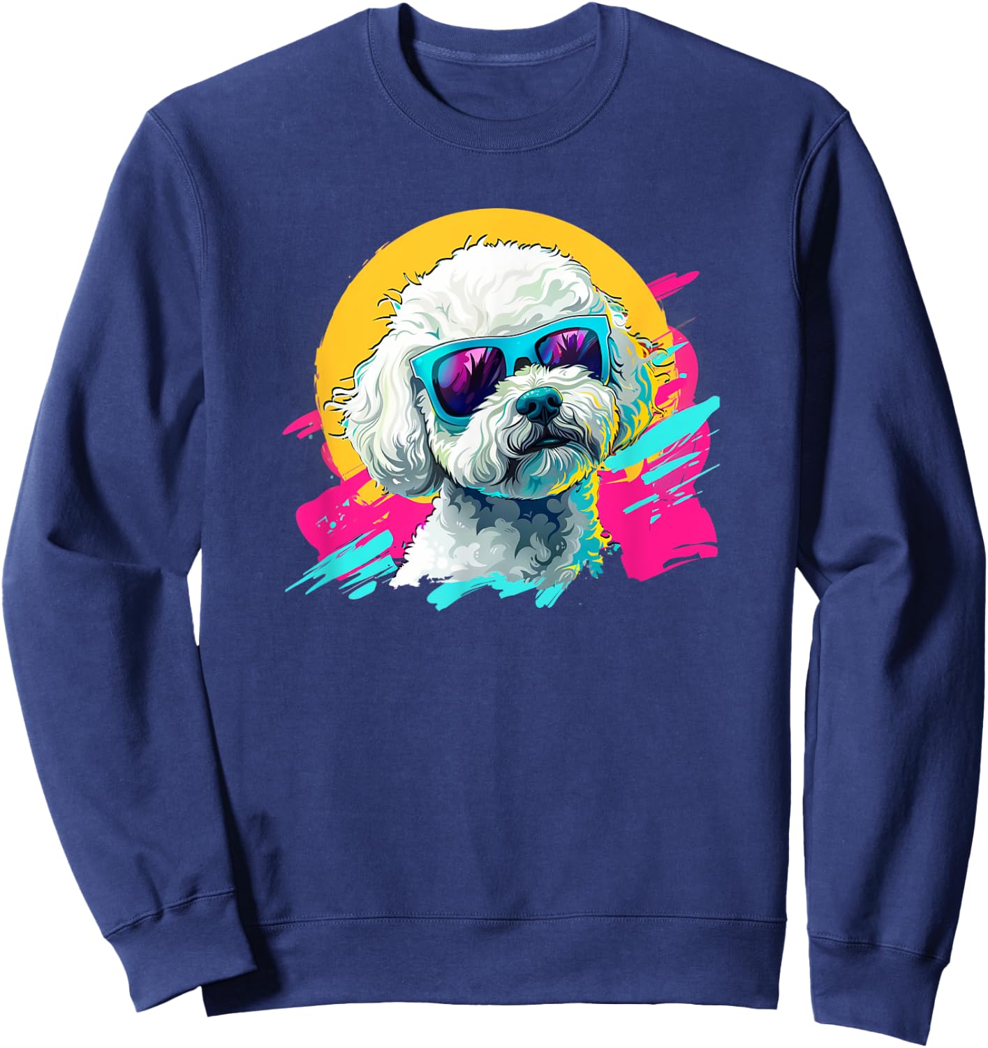 Kids 80s Bright Retro Vintage Bichon Frise Lover Sweatshirt - Sweatshirt | Navy