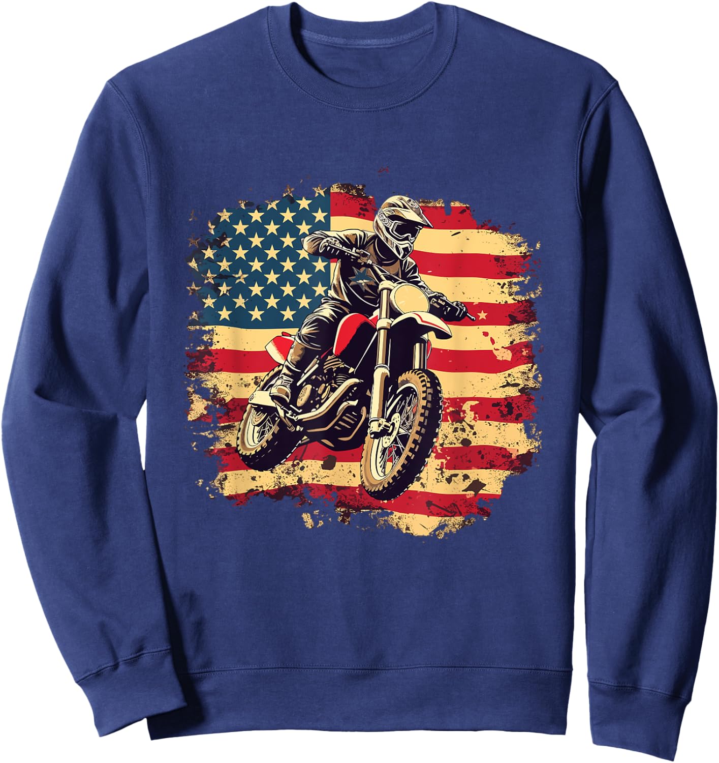 Bike American Vintage USA flag Motocross Biker 4th of July Sweatshirt - Sweatshirt | Navy