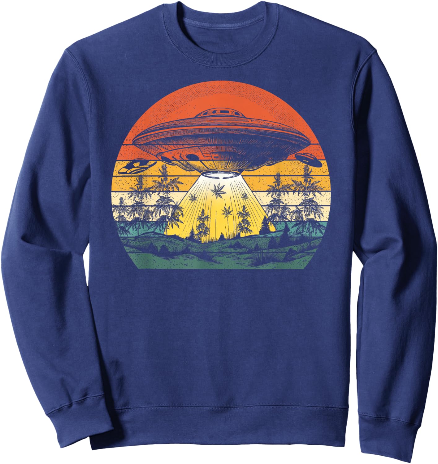 Vintage Alien Weed UFO Abduction Marijuana Cannabis Funny Sweatshirt - Sweatshirt | Navy