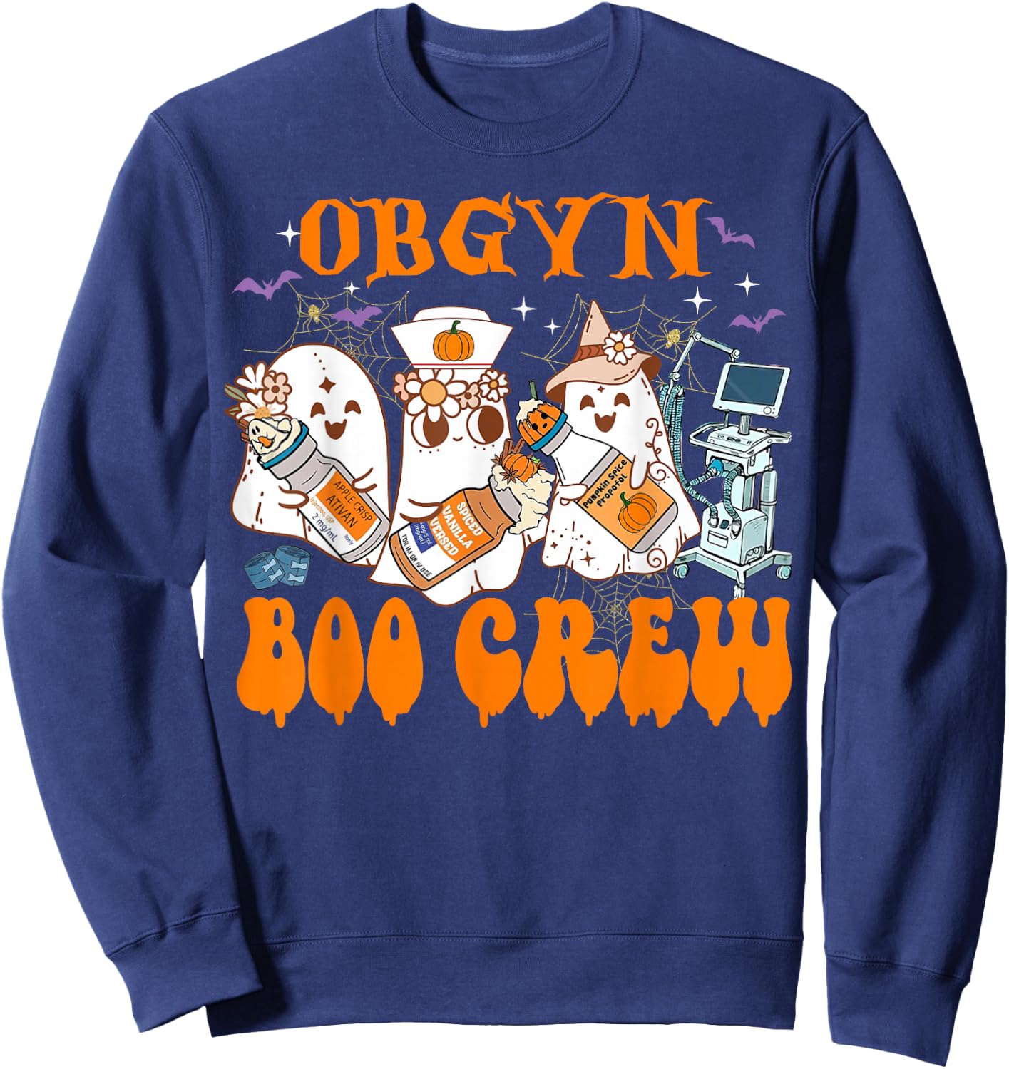 Obgyn Nurse Halloween Anesthetist Boo Crew Squad Sweatshirt - Sweatshirt | Navy