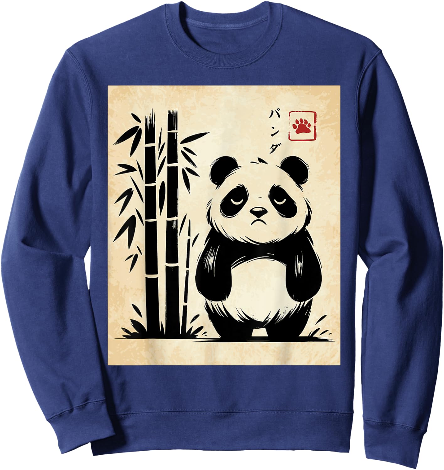Kawaii Panda Ink Japanese Streetwear Novelty Funny Panda Sweatshirt - Sweatshirt | Navy
