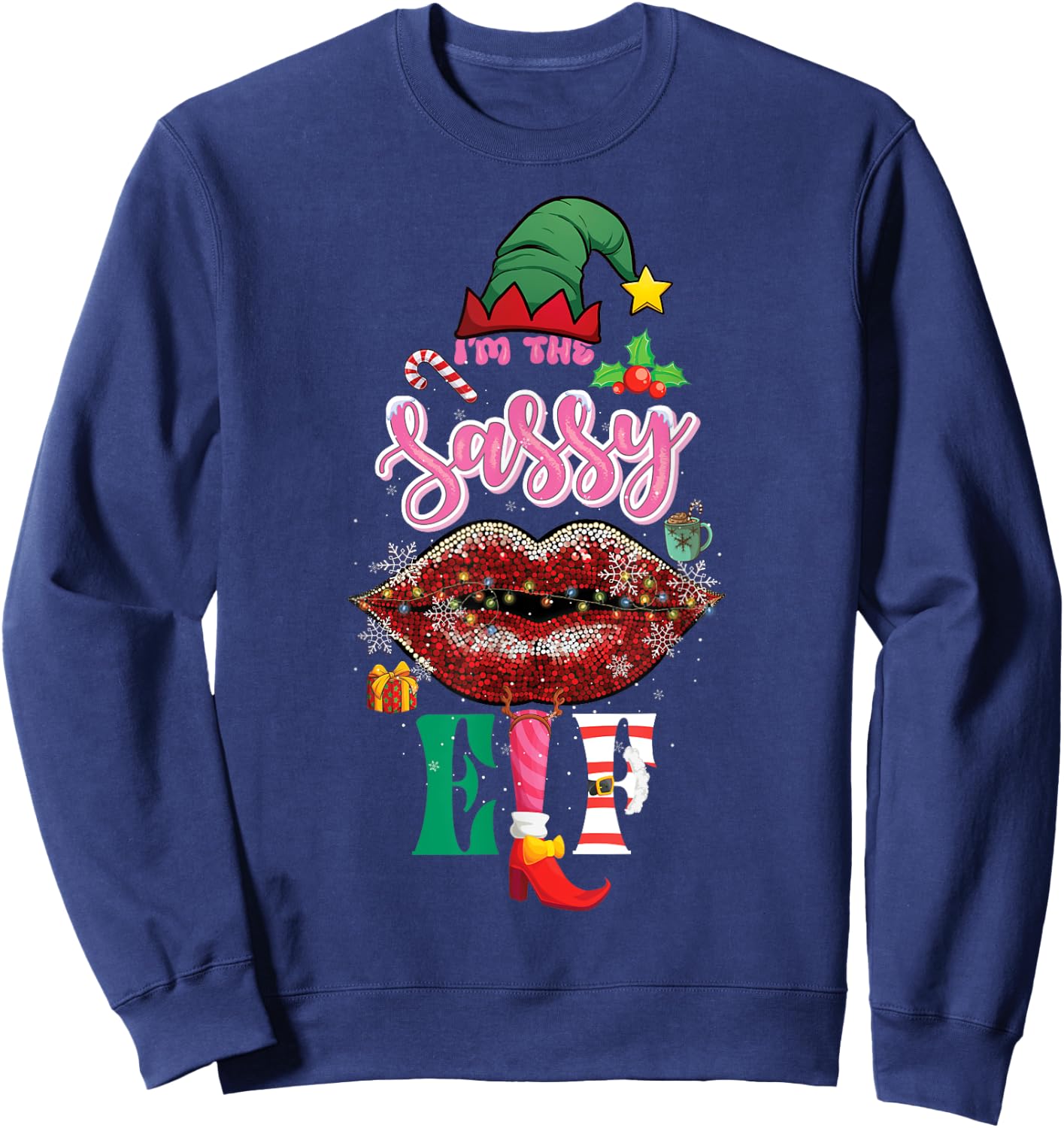 Funny Christmas Clothing I'm The Sassy Elf Sweet Lips Xmas Sweatshirt - Sweatshirt | Navy