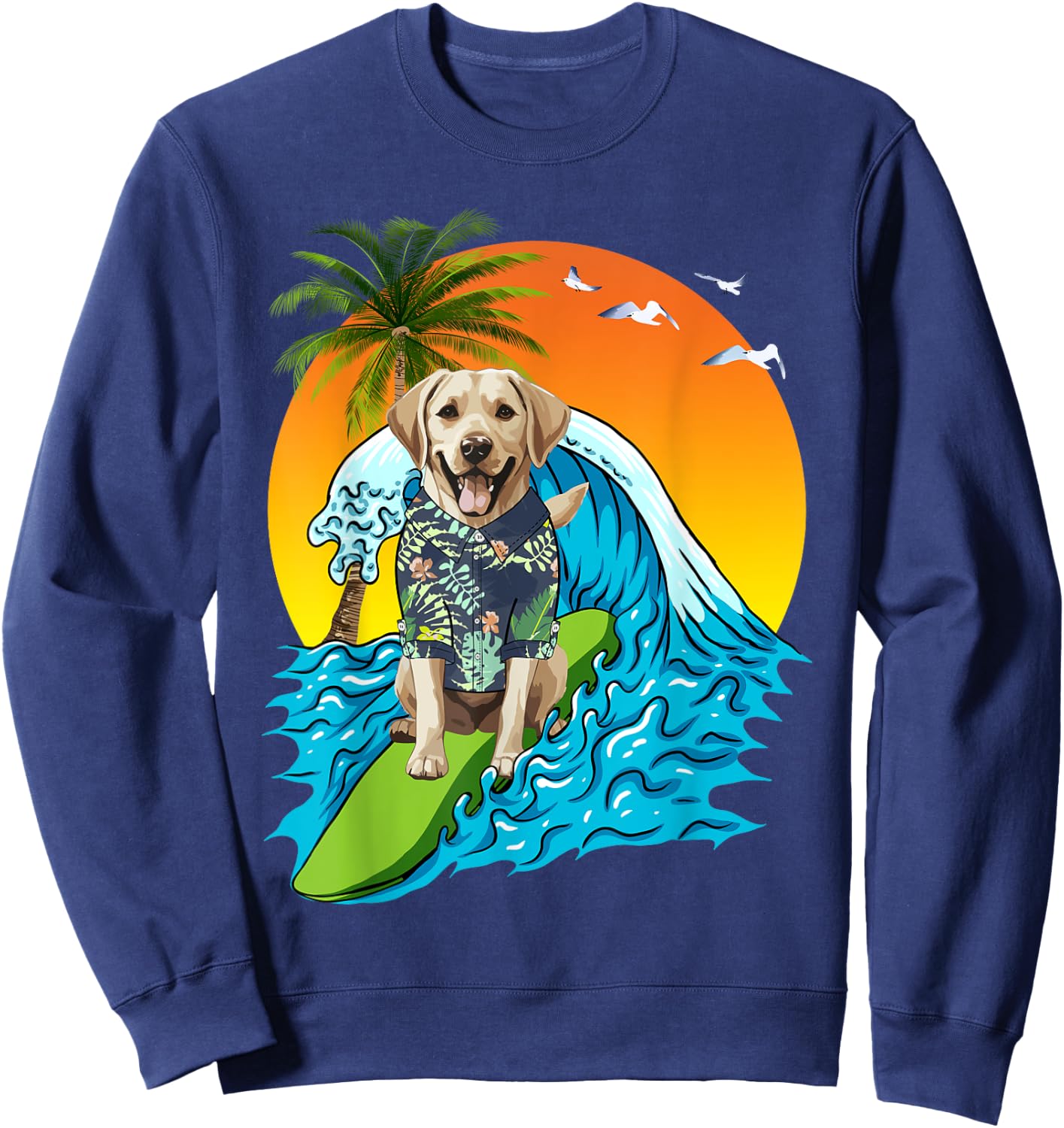 Labrador Retriever Dog Surfing Surfer Hawaii Summer Vibes Men Women Kids Sweatshirt - Sweatshirt | Navy