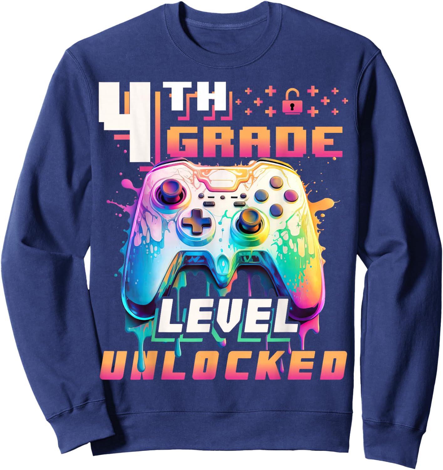 Back to School 4th Grade Boys Gamer First Day School Level Sweatshirt - Sweatshirt | Navy
