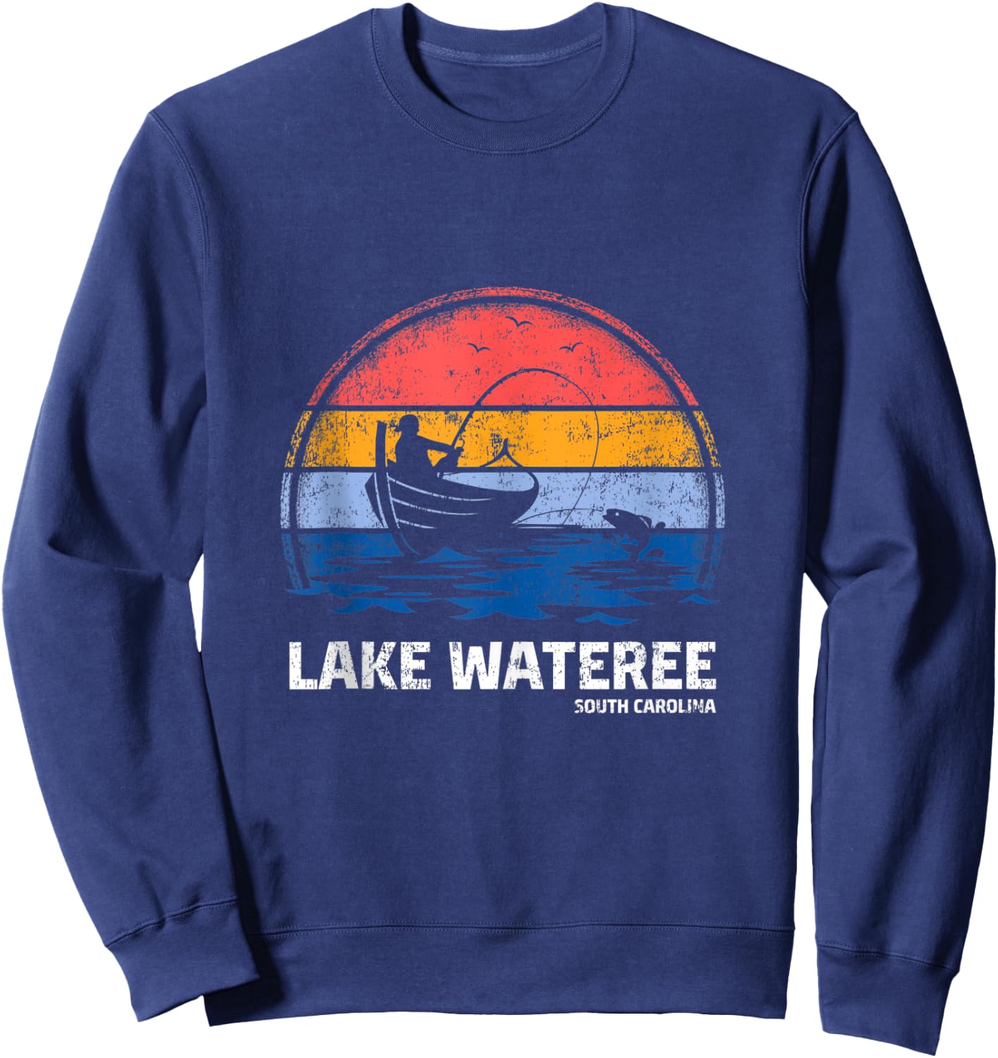 Vintage Retro South Carolina Wateree Lake Summer Fishing Sweatshirt - Sweatshirt | Navy