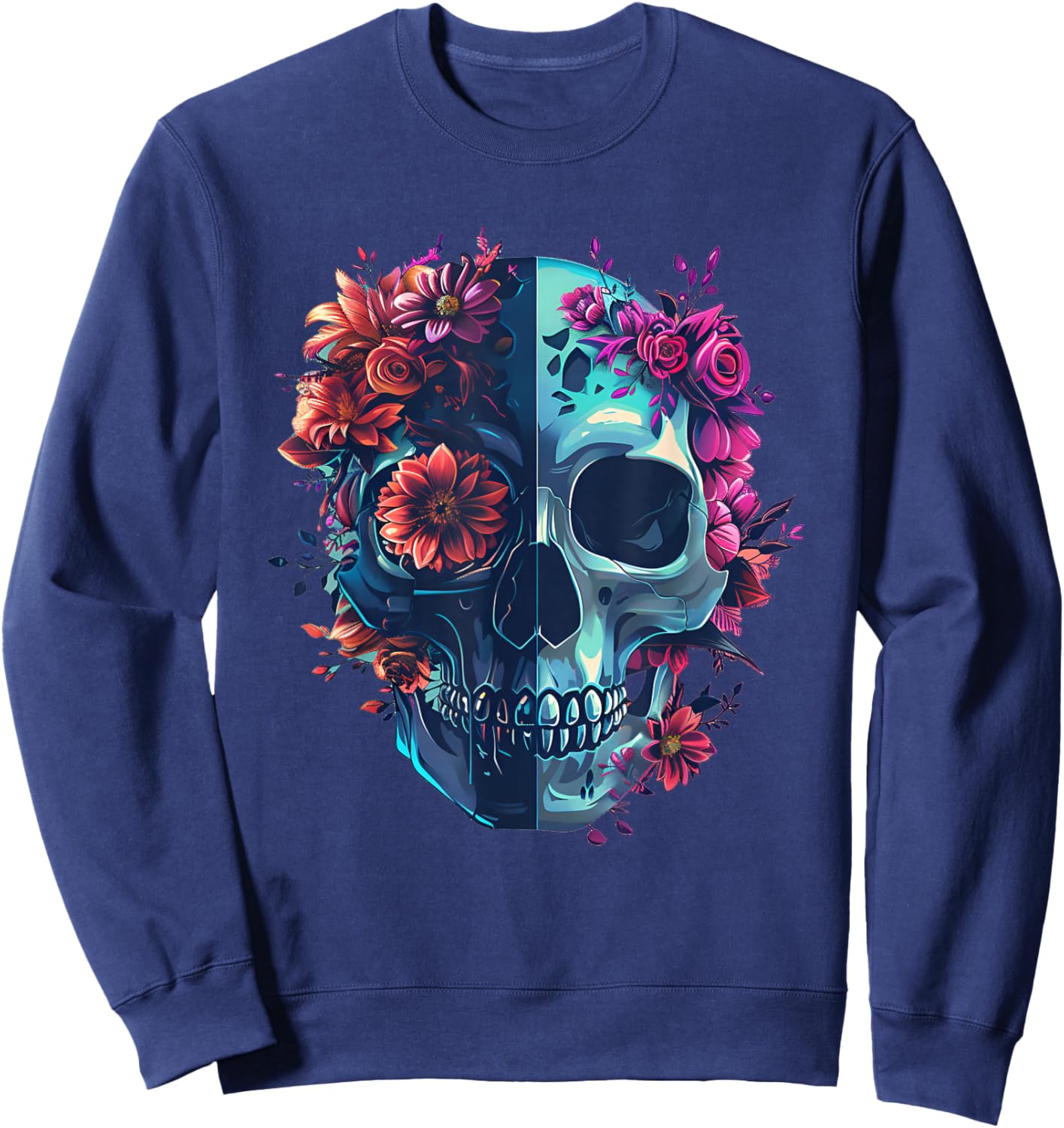 Rock Music Style Florish With Skull Sweatshirt - Sweatshirt | Navy