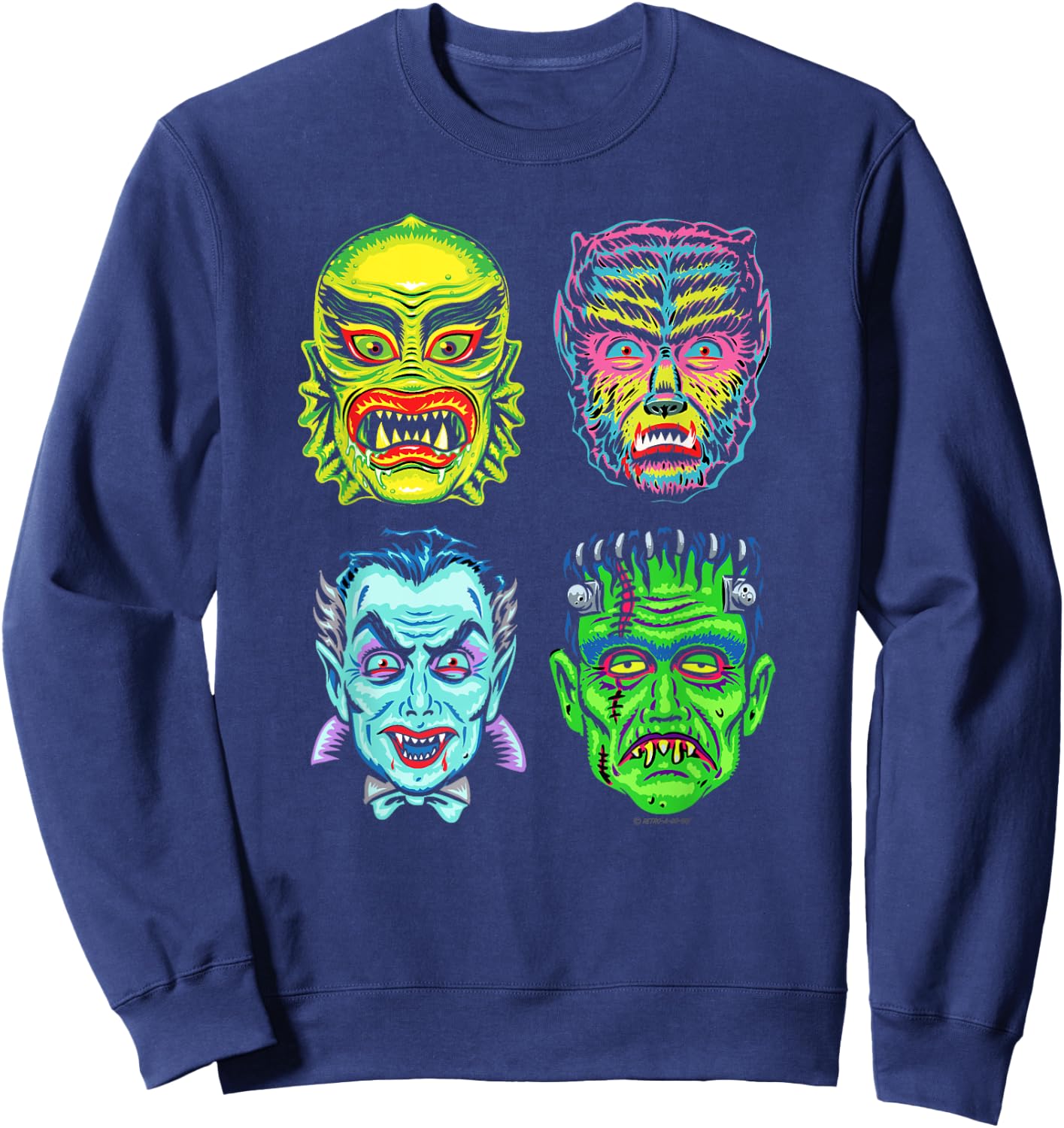 Retro Monster Horror Vampire Vintage Goon Face Retro-a-go-go Sweatshirt - Sweatshirt | Navy
