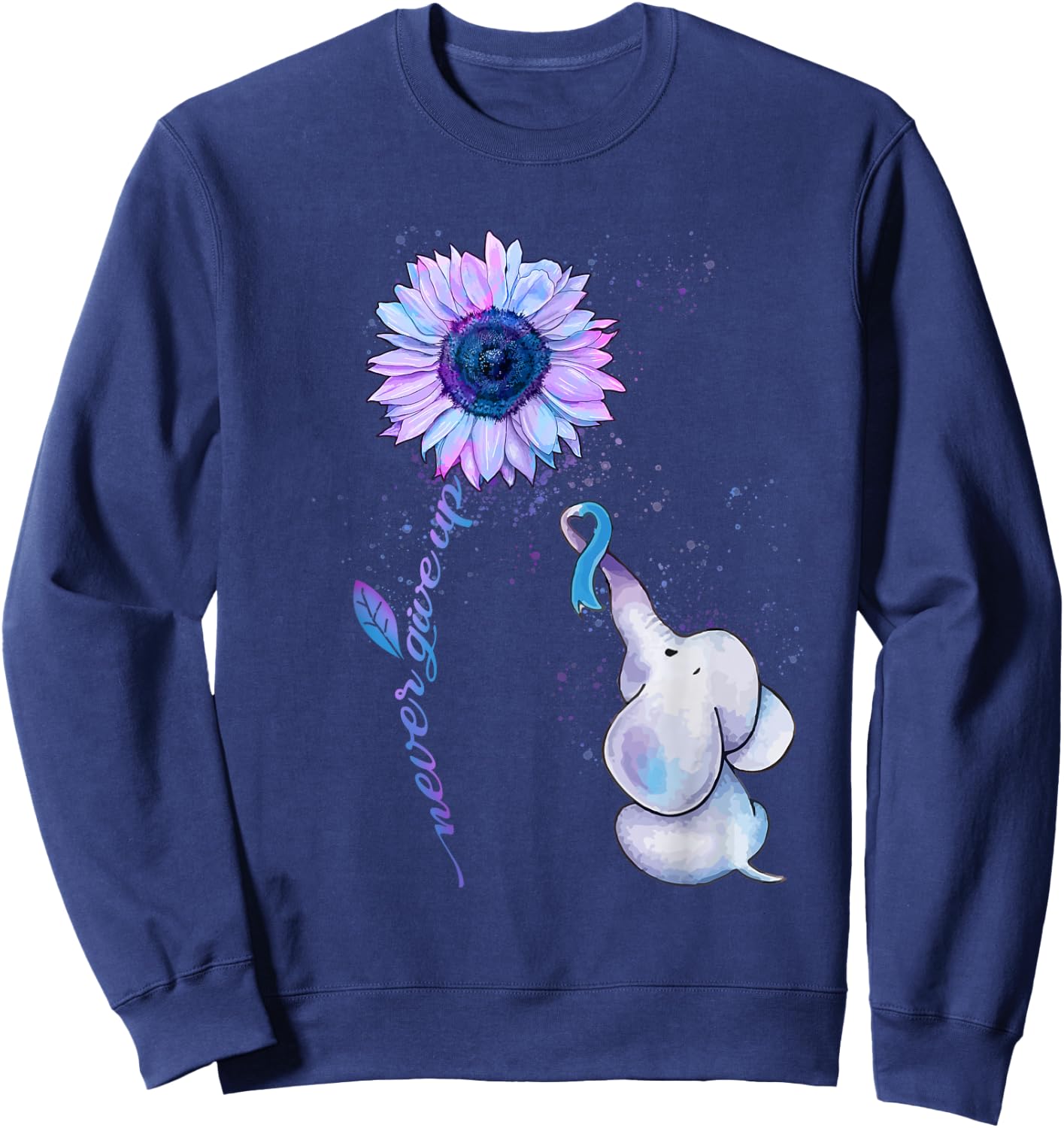 Suicide Prevention Awareness Teal & Purple Ribbon Elephant Sweatshirt - Sweatshirt | Navy