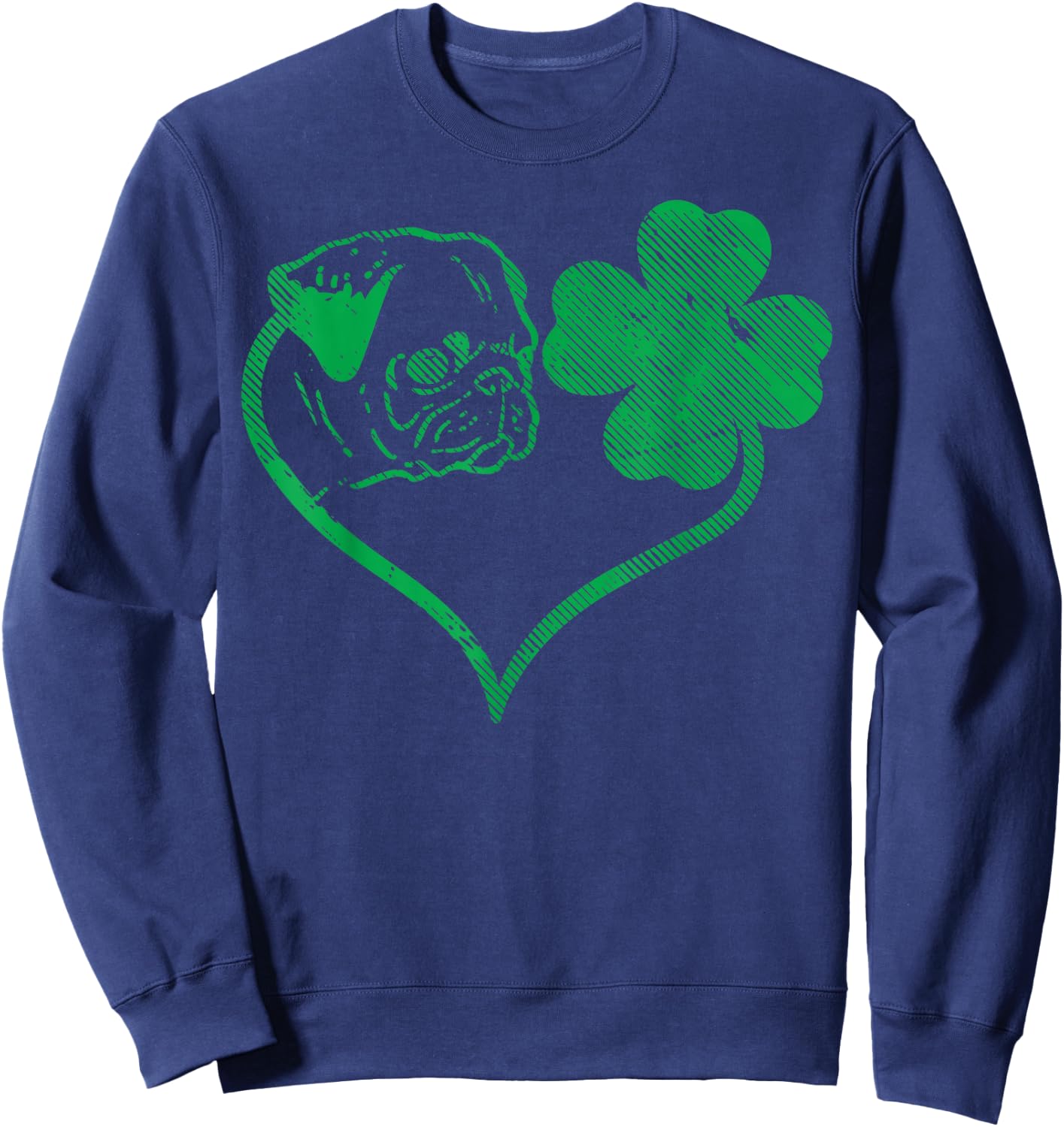 Irish Pug Face Shamrock Clover St Patricks Day Dog Owner Sweatshirt - Sweatshirt | Navy