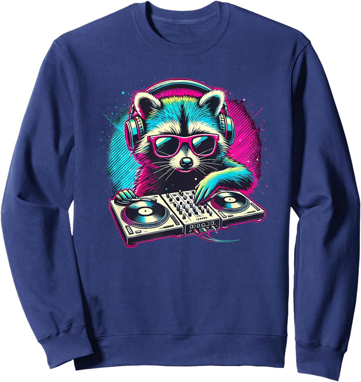 Cute Raccoon DJ Party Music Trash Panda Raccoons Sweatshirt - Sweatshirt | Navy