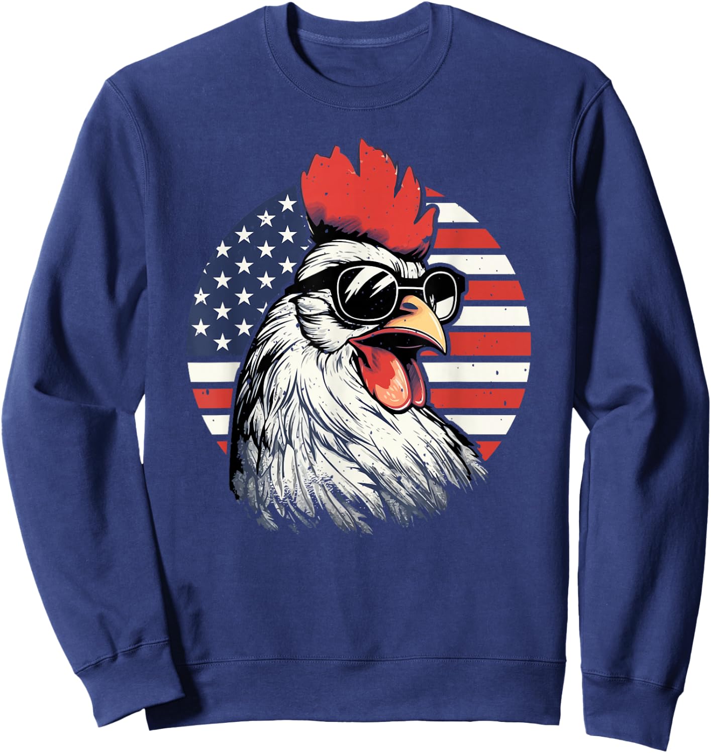 Patriotic Rooster in front of an American Flag 4th of July Kids Men Sweatshirt - Sweatshirt | Navy