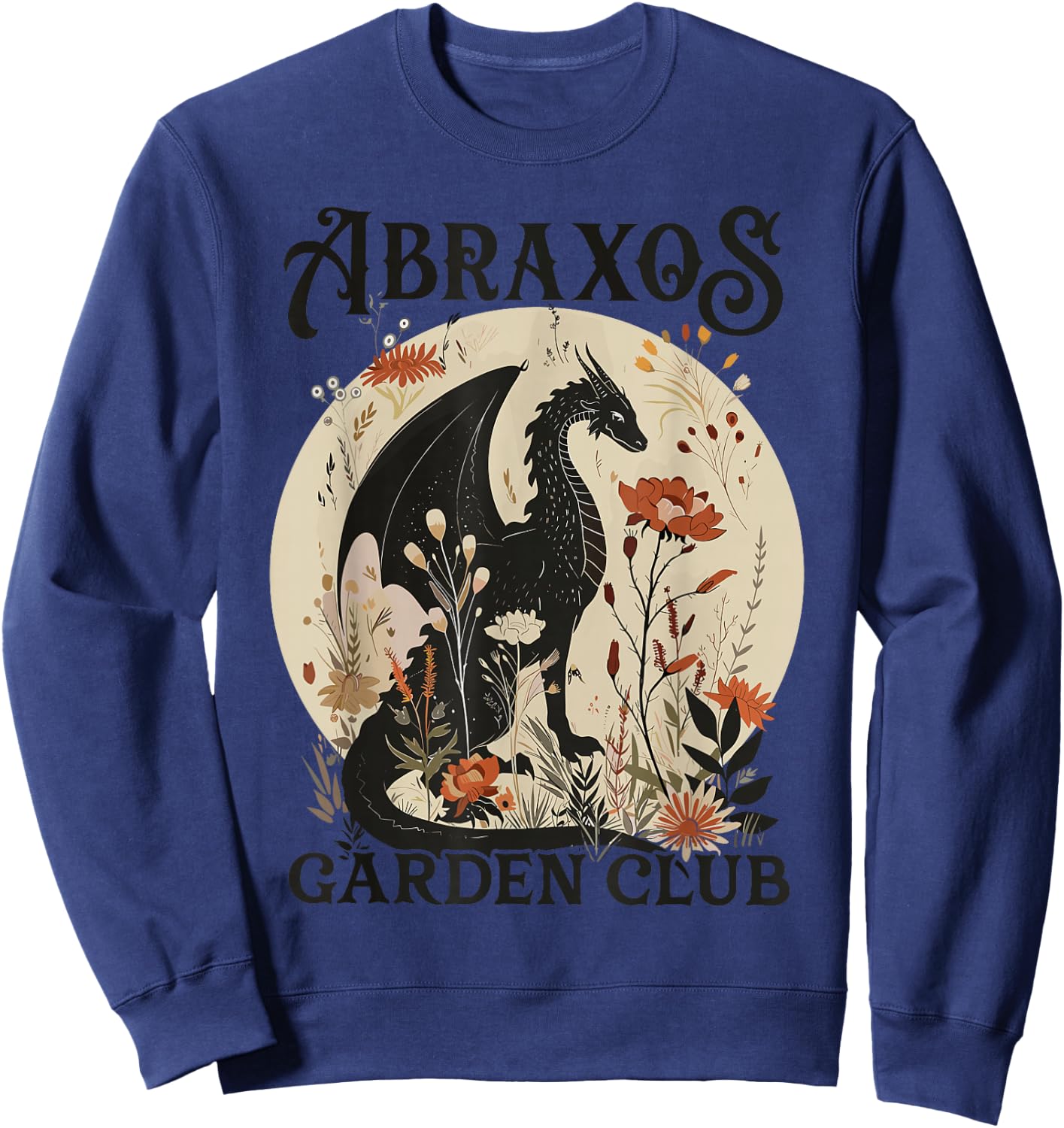 Abraxos Flower Garden Club Book Lover Fantasy Dragon Bookish Sweatshirt - Sweatshirt | Navy