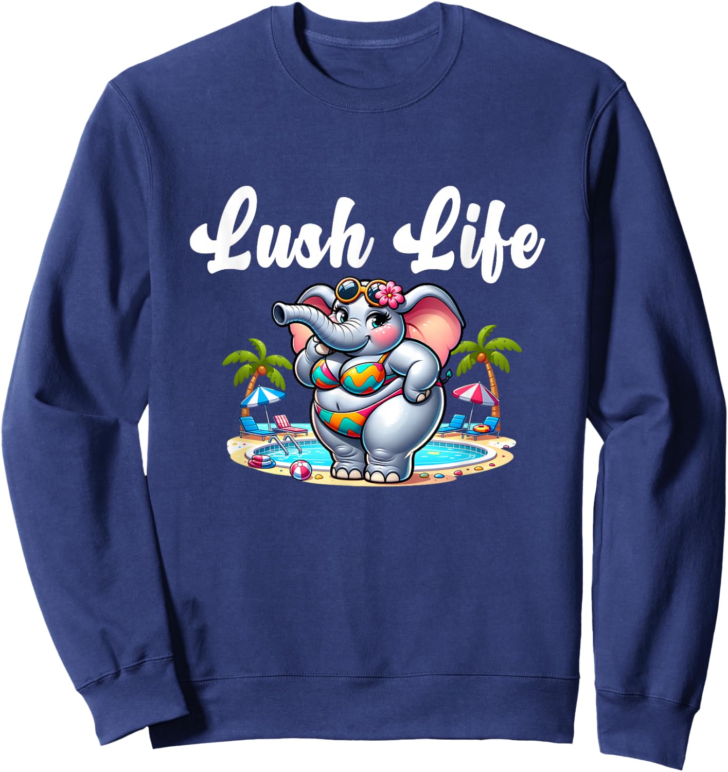 Lush Life - Sexy Elephant Thicc Body Pride Tropical Island Sweatshirt - Sweatshirt | Navy